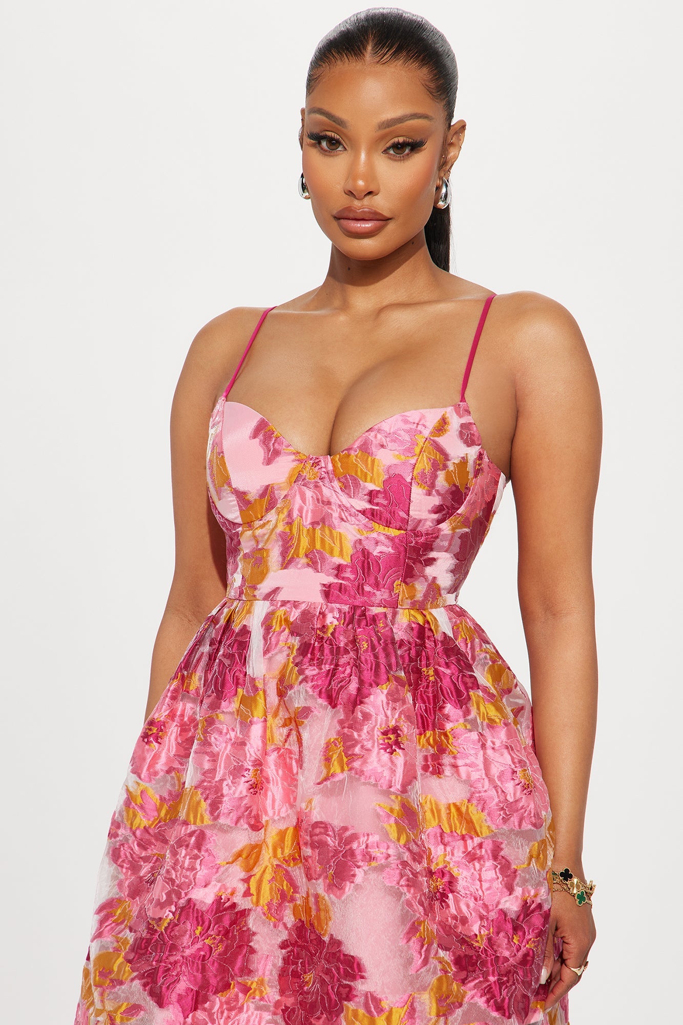 Flower Bed Floral Midi Dress - Fuchsia