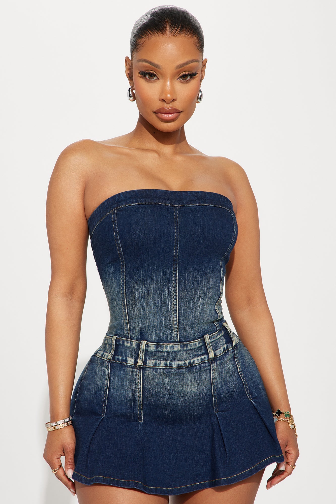 On Repeat Pleated Denim Romper - Dark Wash