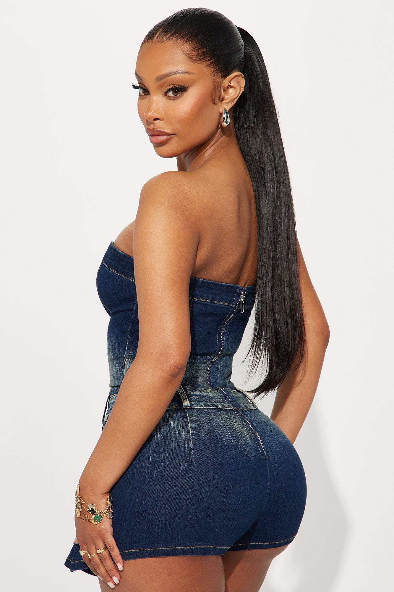 On Repeat Pleated Denim Romper - Dark Wash
