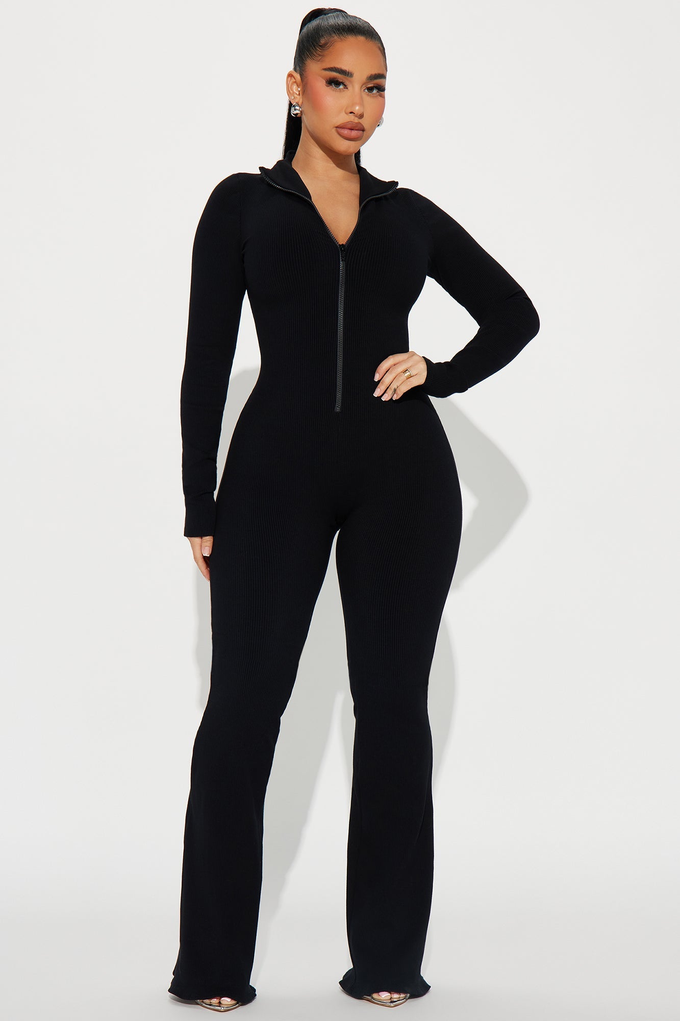 Sabrina Snatched Flare Jumpsuit - Black