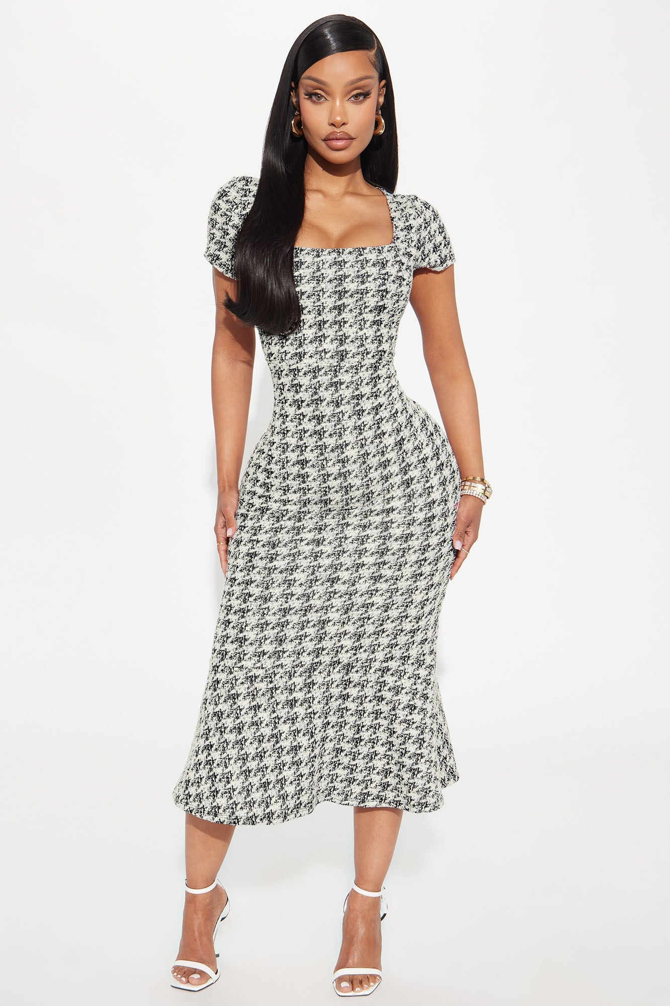 Margot Stretch Tweed Midi Dress - Black