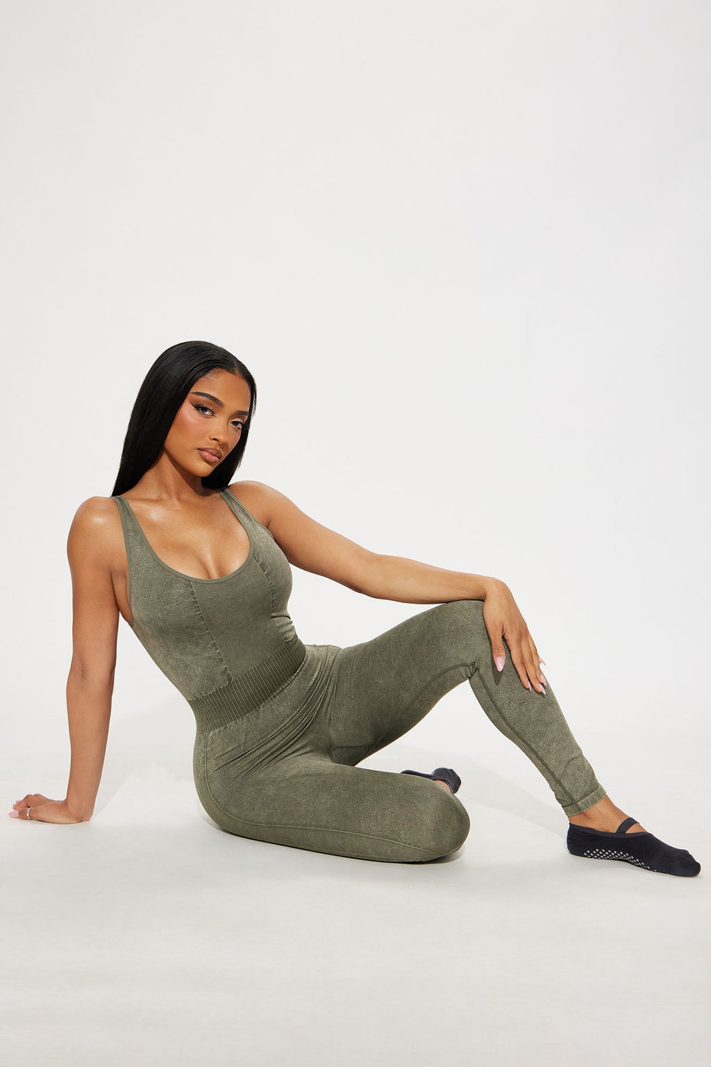 Posh Pilates Washed Active Jumpsuit - Olive