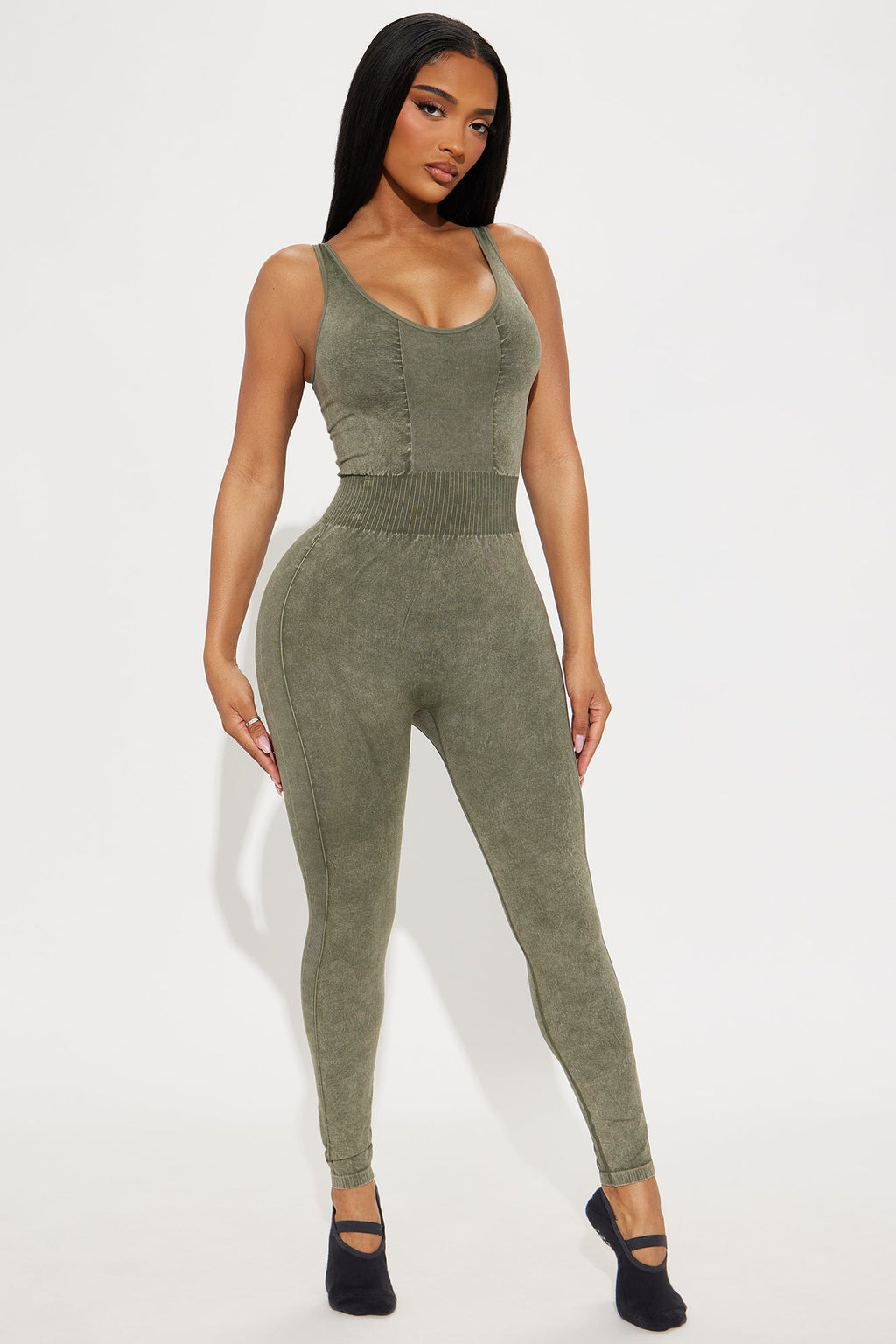 Posh Pilates Washed Active Jumpsuit - Olive