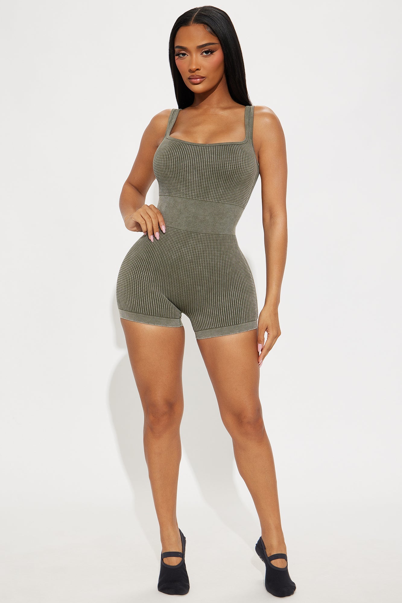 Serenity Stretch Washed Active Romper - Olive