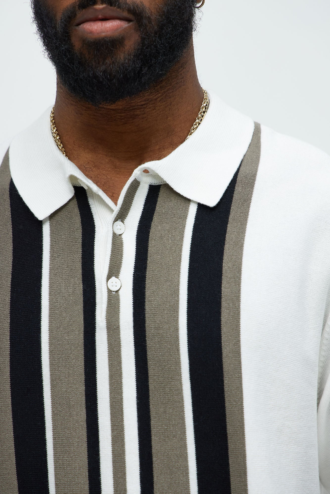 Harris Knitted Stripe Polo Shirt - White/combo