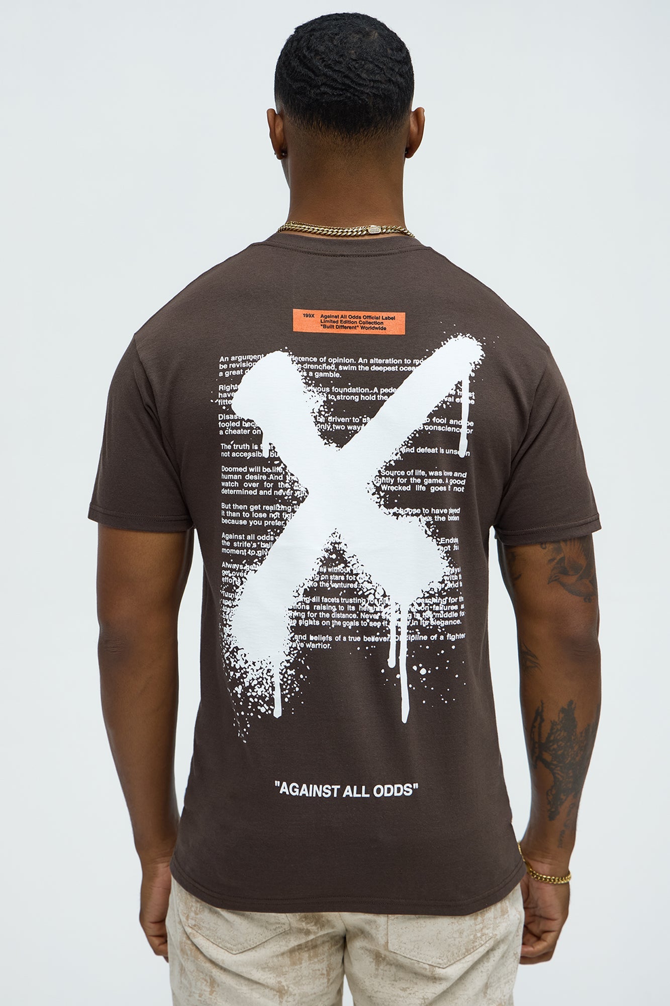 X Graffiti Short Sleeve Crew Neck T shirt - Brown