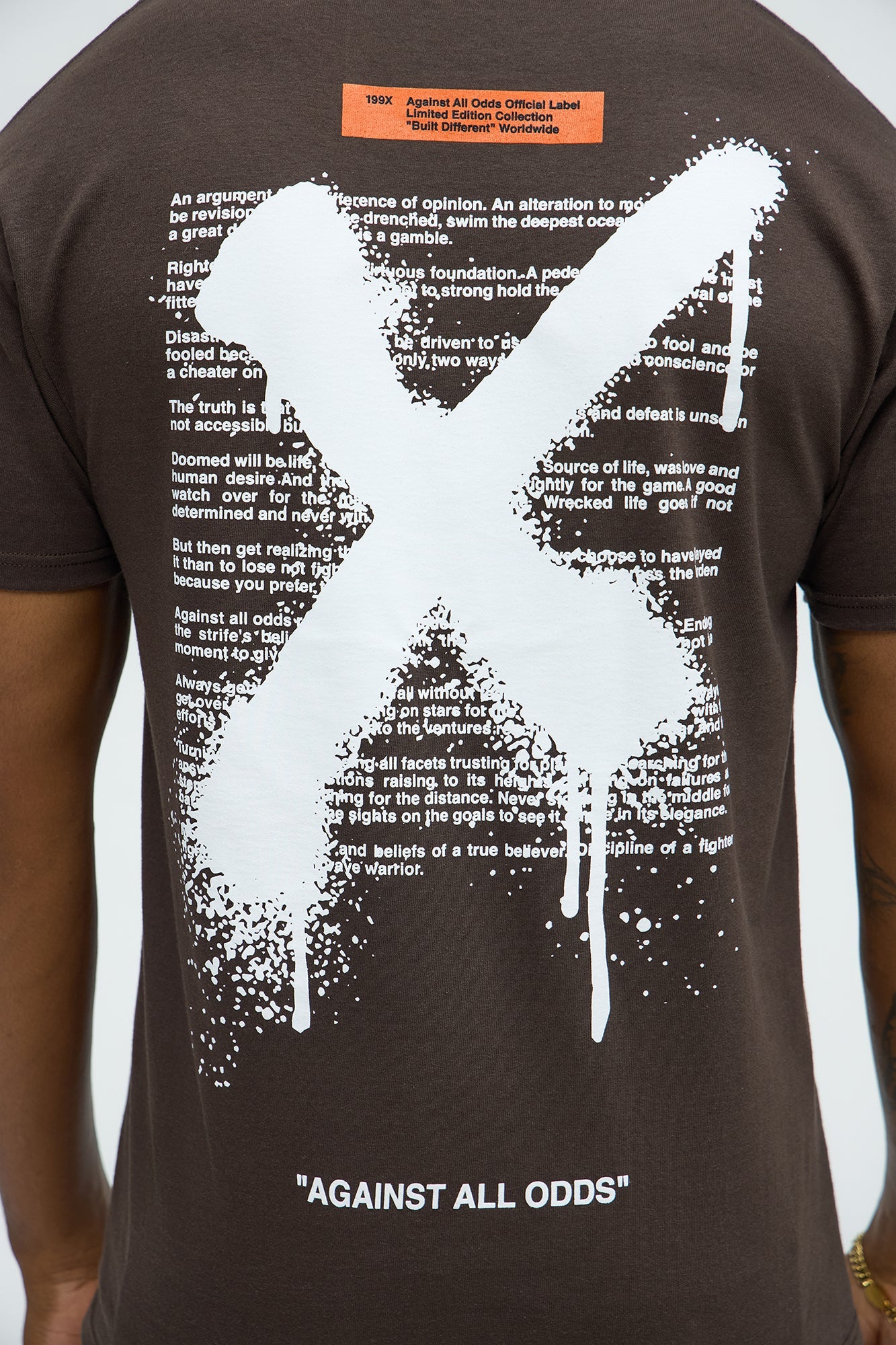 X Graffiti Short Sleeve Crew Neck T shirt - Brown