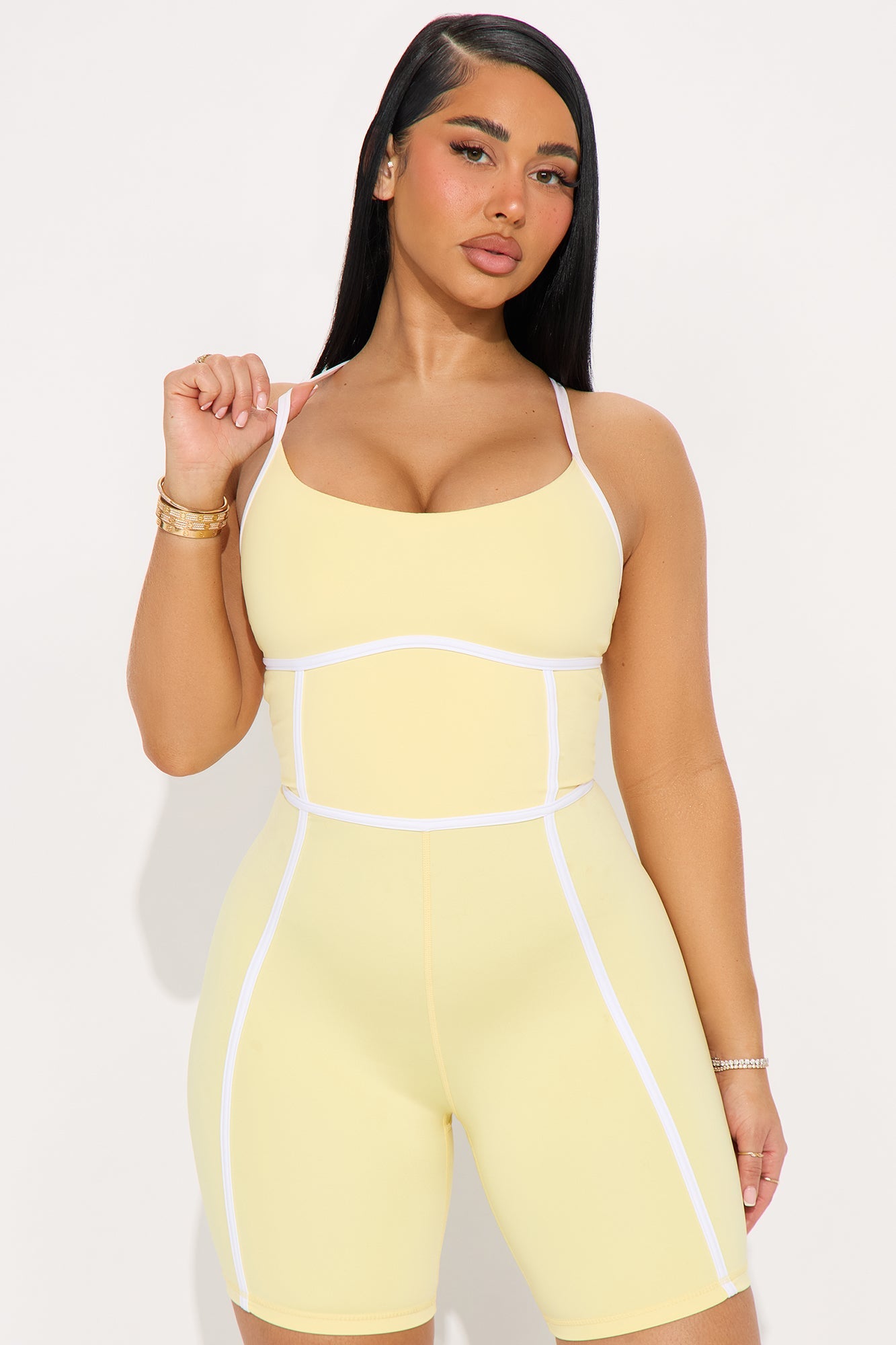 You Got Served Active Romper - Butter Yellow