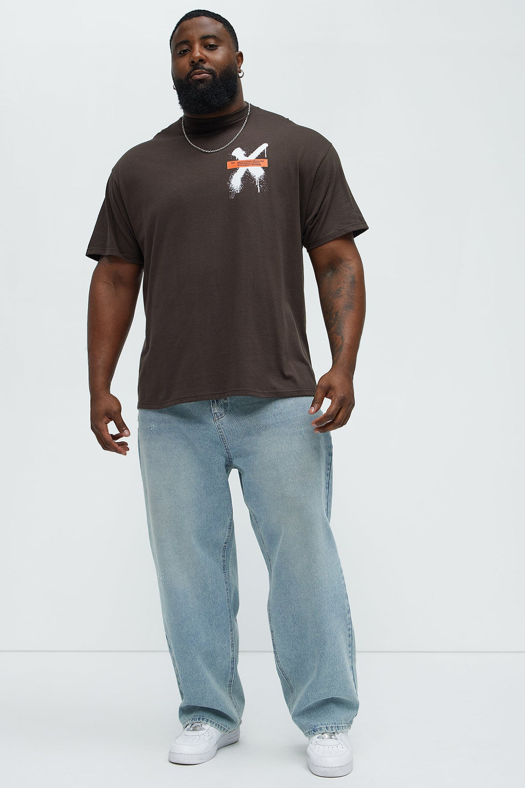 X Graffiti Short Sleeve Crew Neck T shirt - Brown