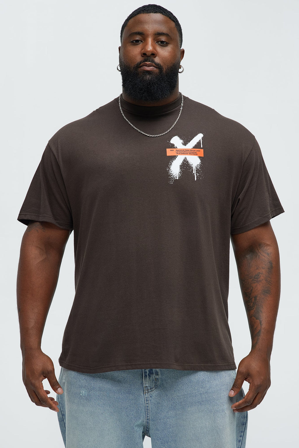 X Graffiti Short Sleeve Crew Neck T shirt - Brown