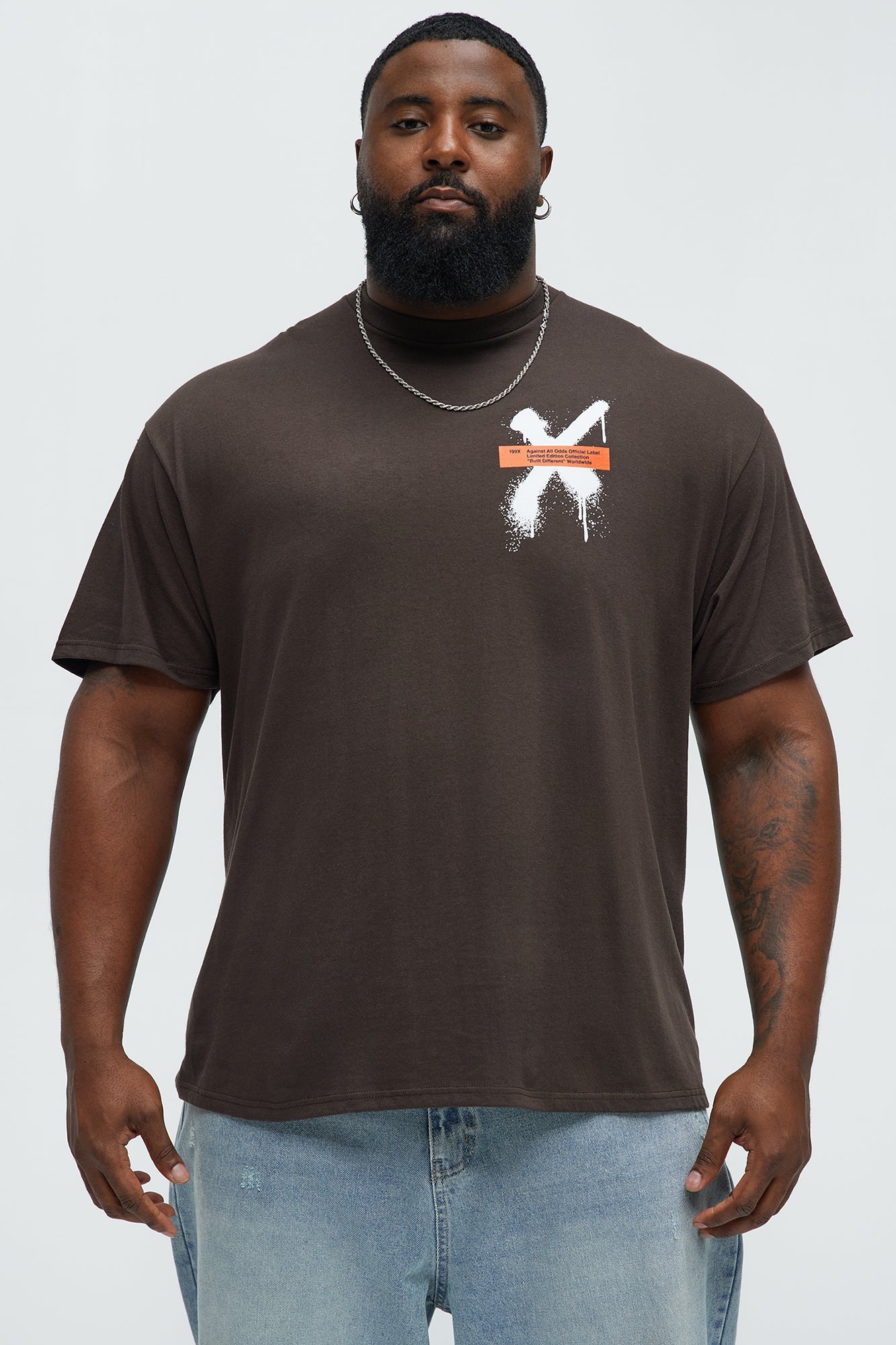 X Graffiti Short Sleeve Crew Neck T shirt - Brown