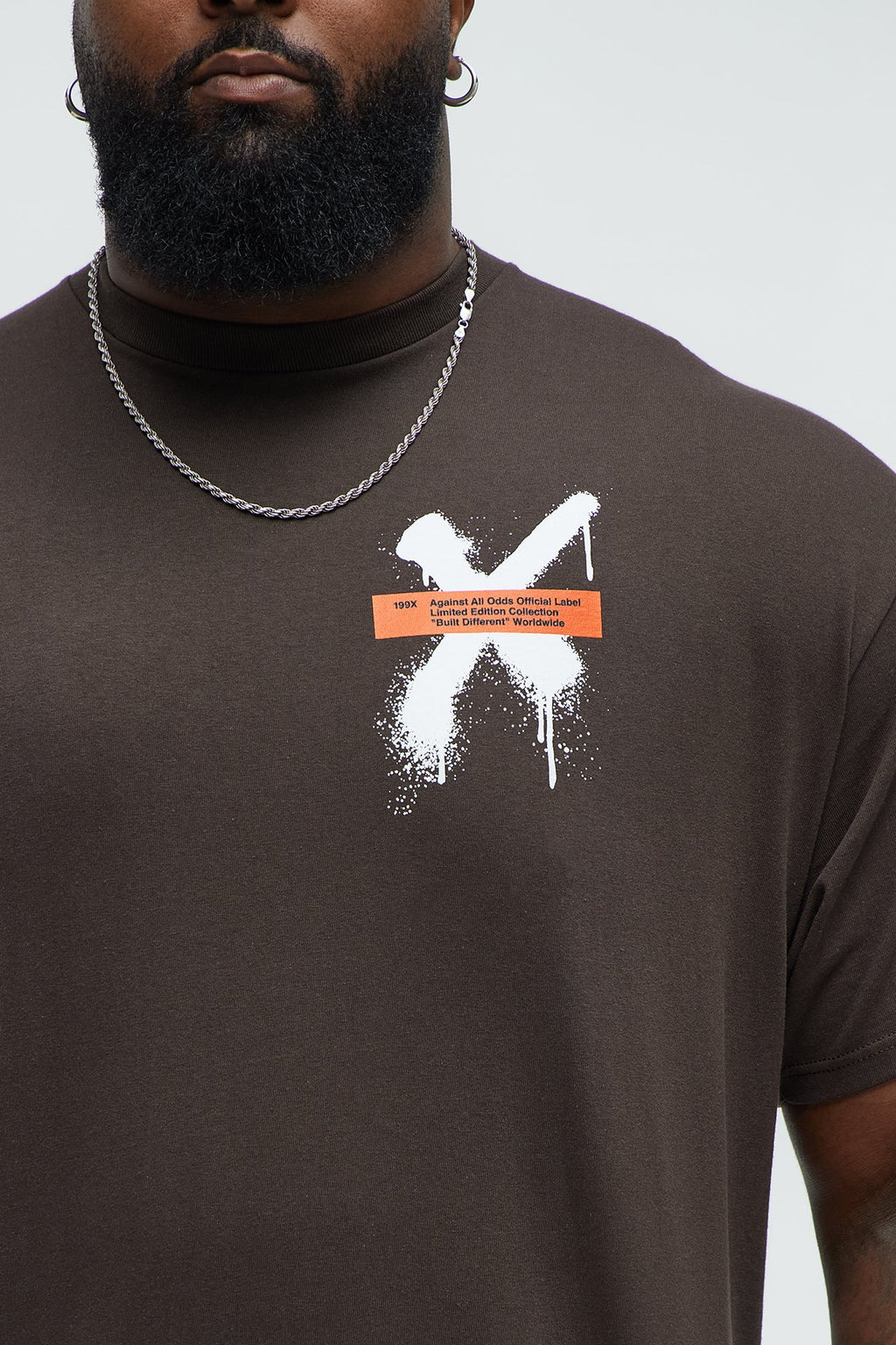 X Graffiti Short Sleeve Crew Neck T shirt - Brown