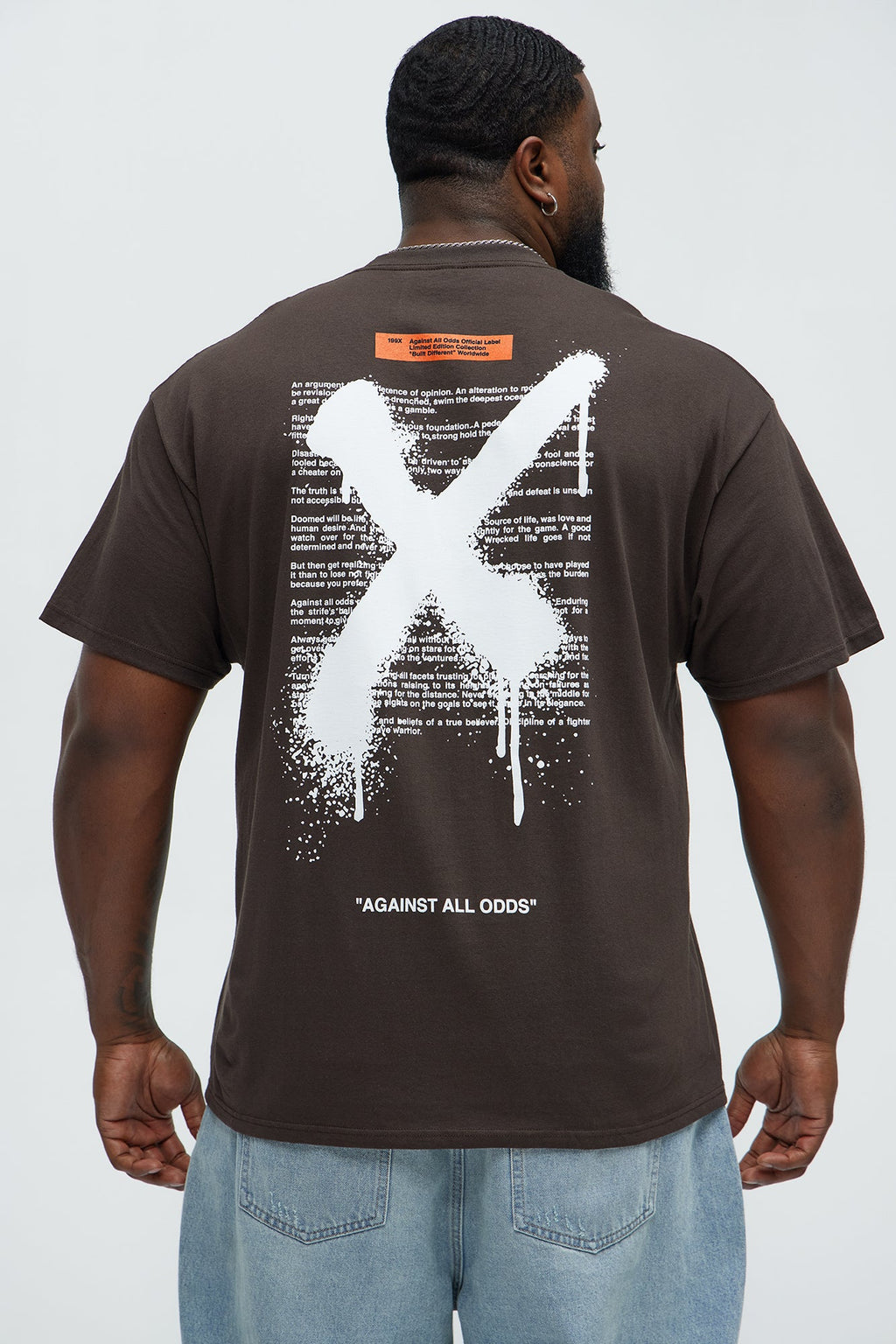 X Graffiti Short Sleeve Crew Neck T shirt - Brown