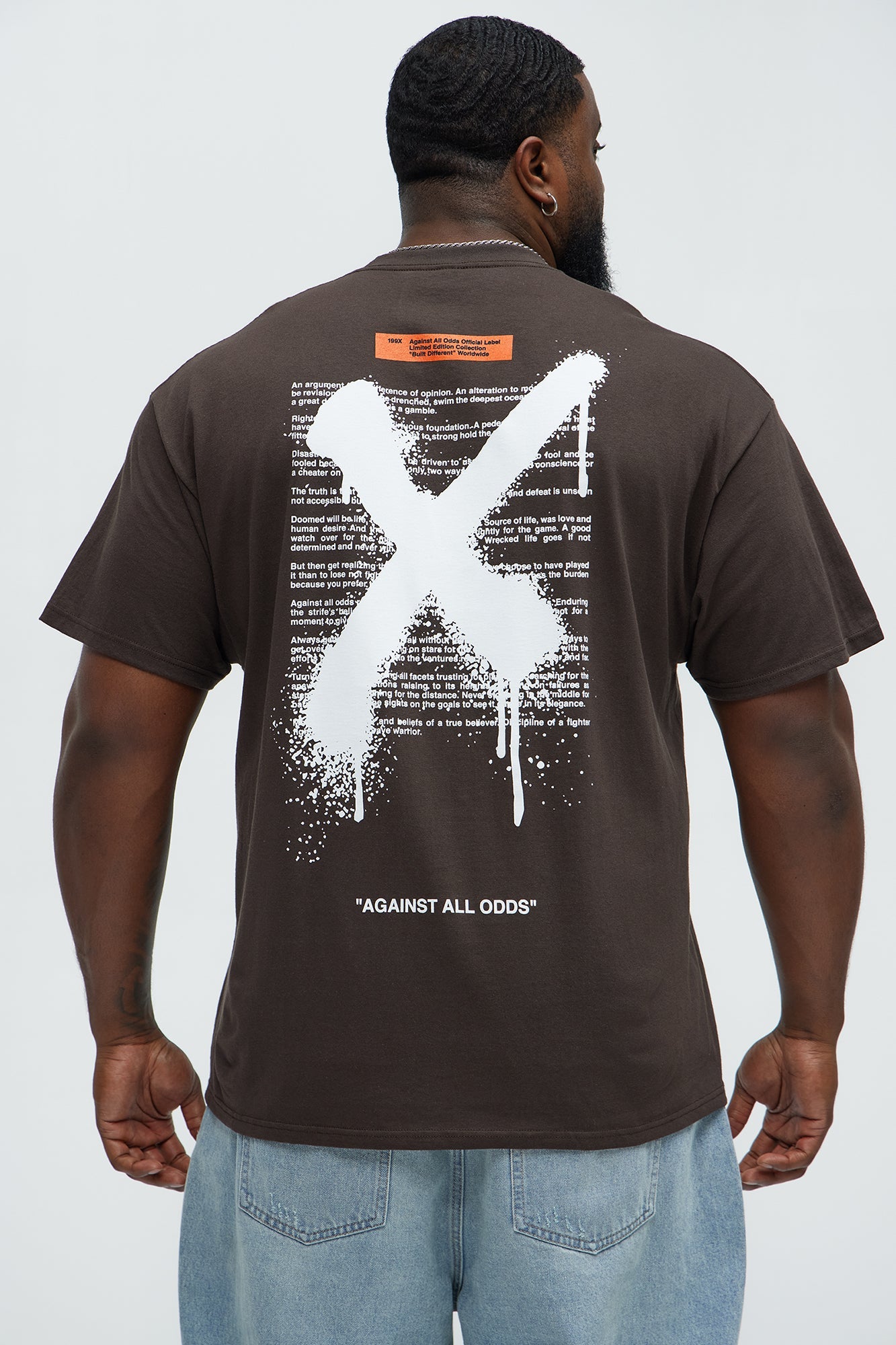 X Graffiti Short Sleeve Crew Neck T shirt - Brown