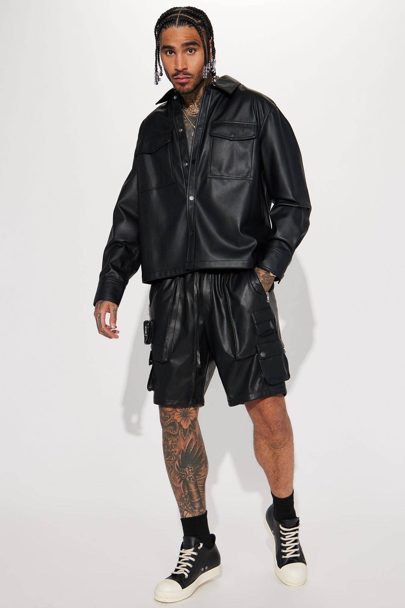 Night Out Faux Leather Shacket - Black