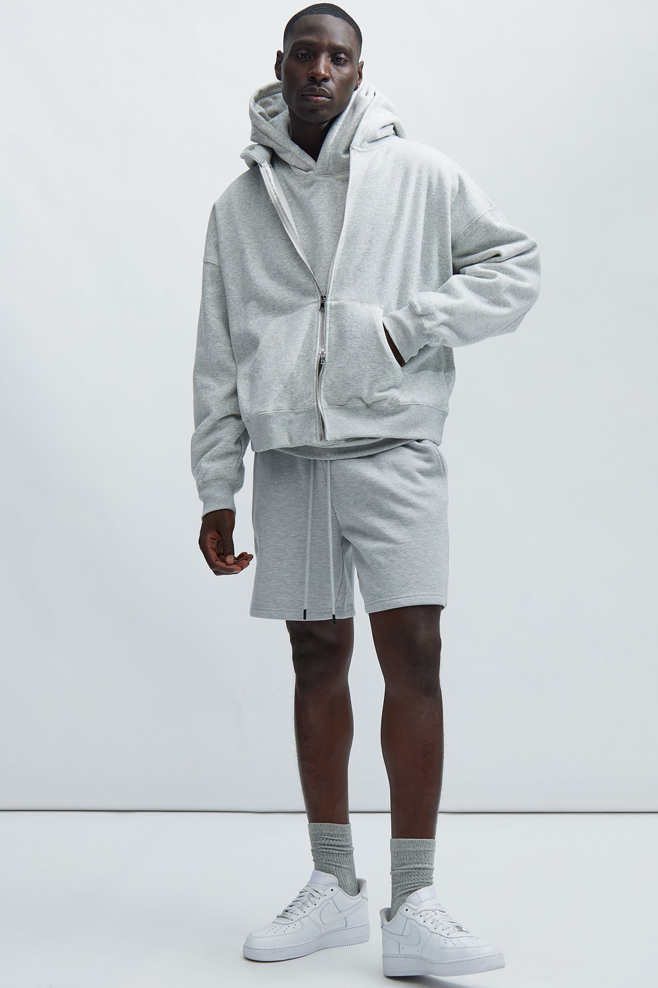 Tyson Oversized Heavyweight Zip Up - Heather Grey