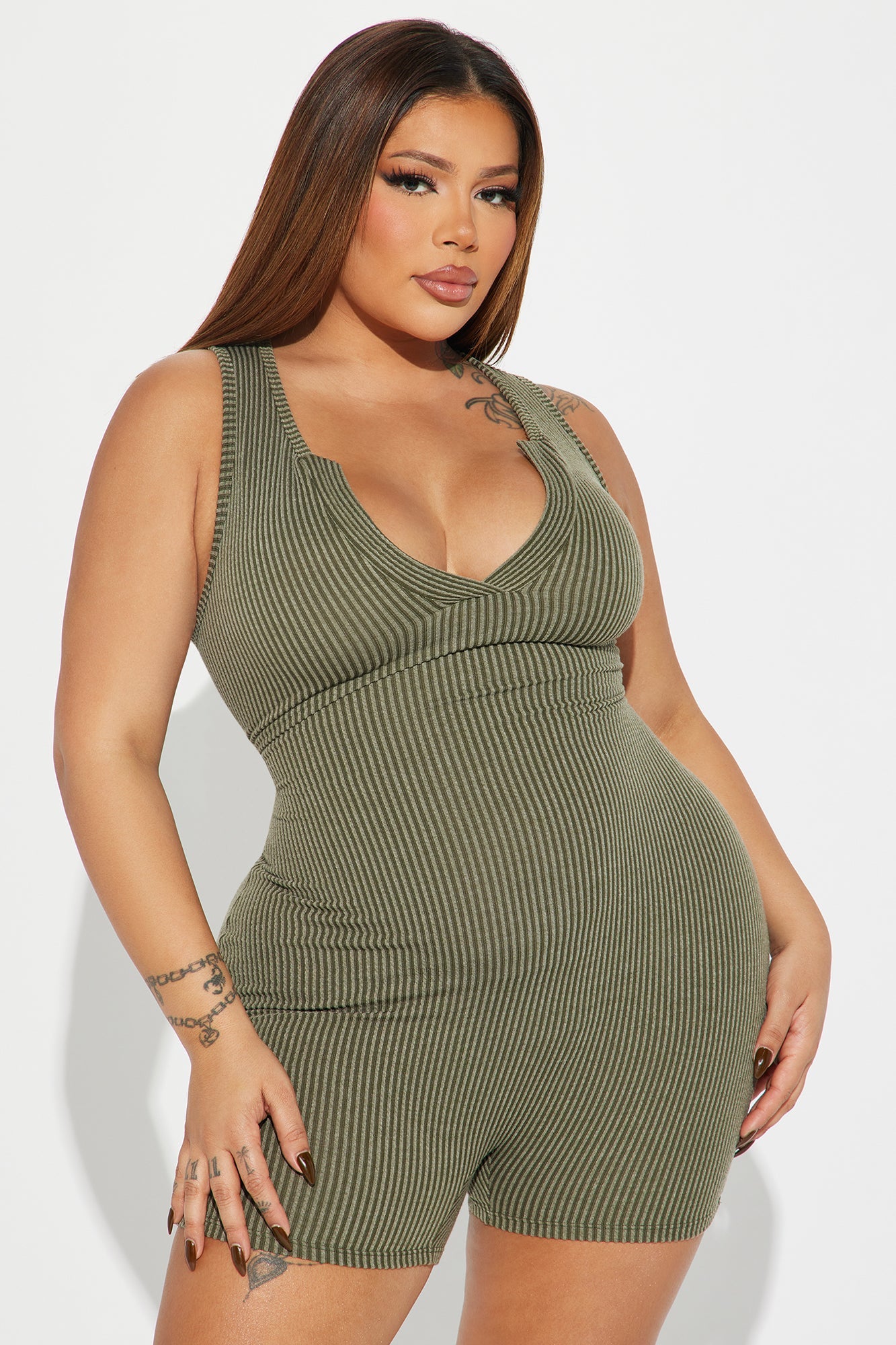 Leanne Ribbed Romper - Olive