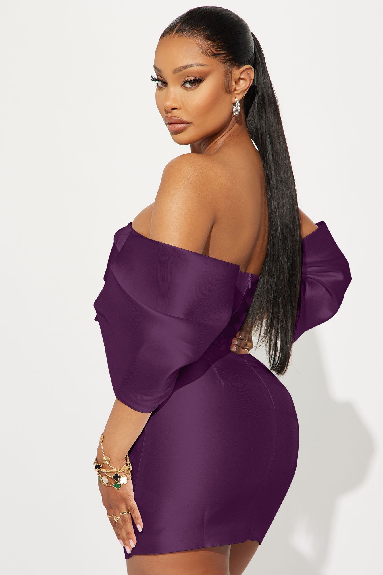 Allison Taffeta Mini Dress - Plum