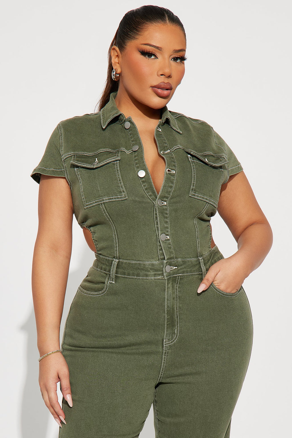 Kamaria Denim Jumpsuit - Olive