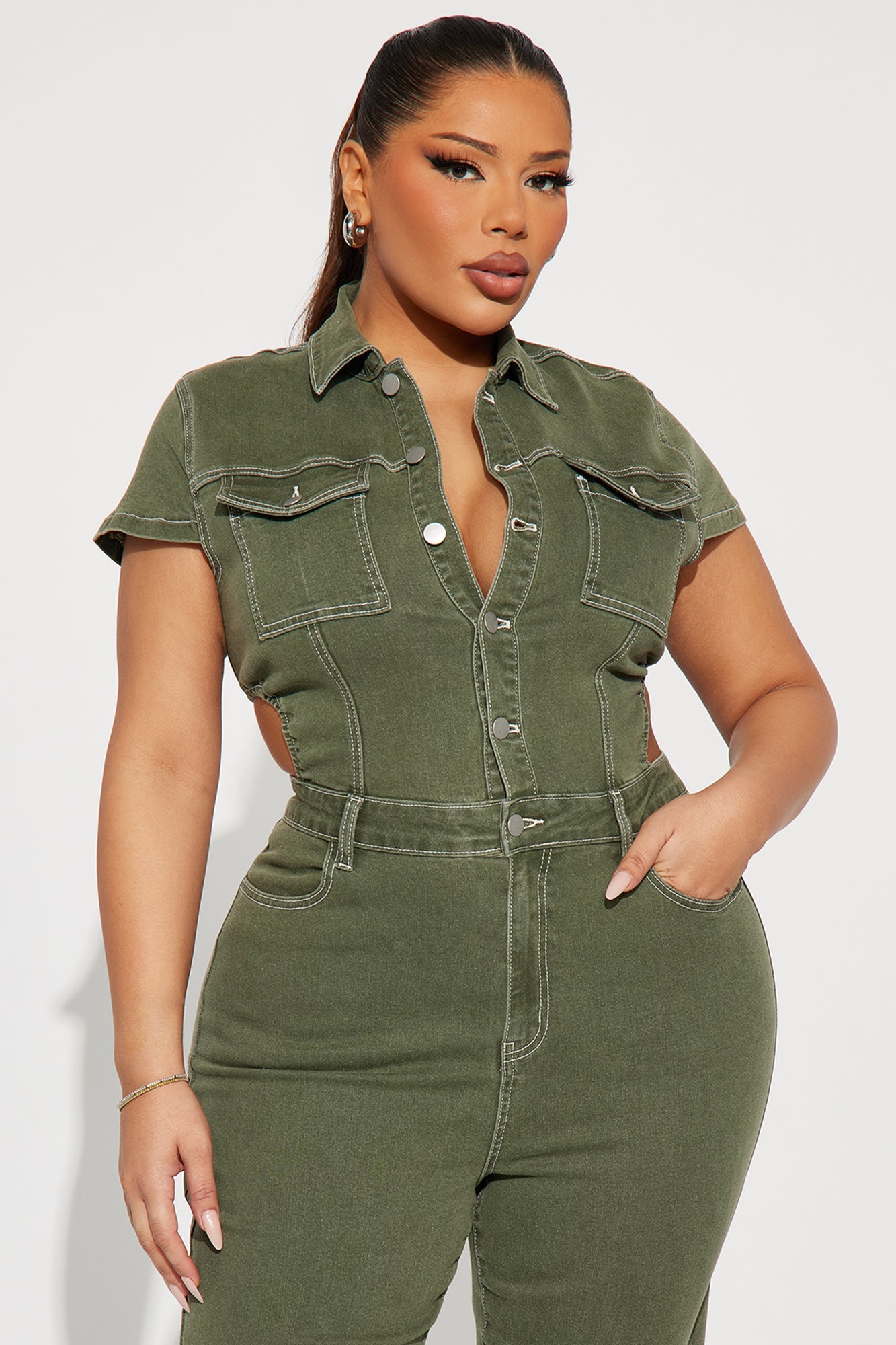 Kamaria Denim Jumpsuit - Olive
