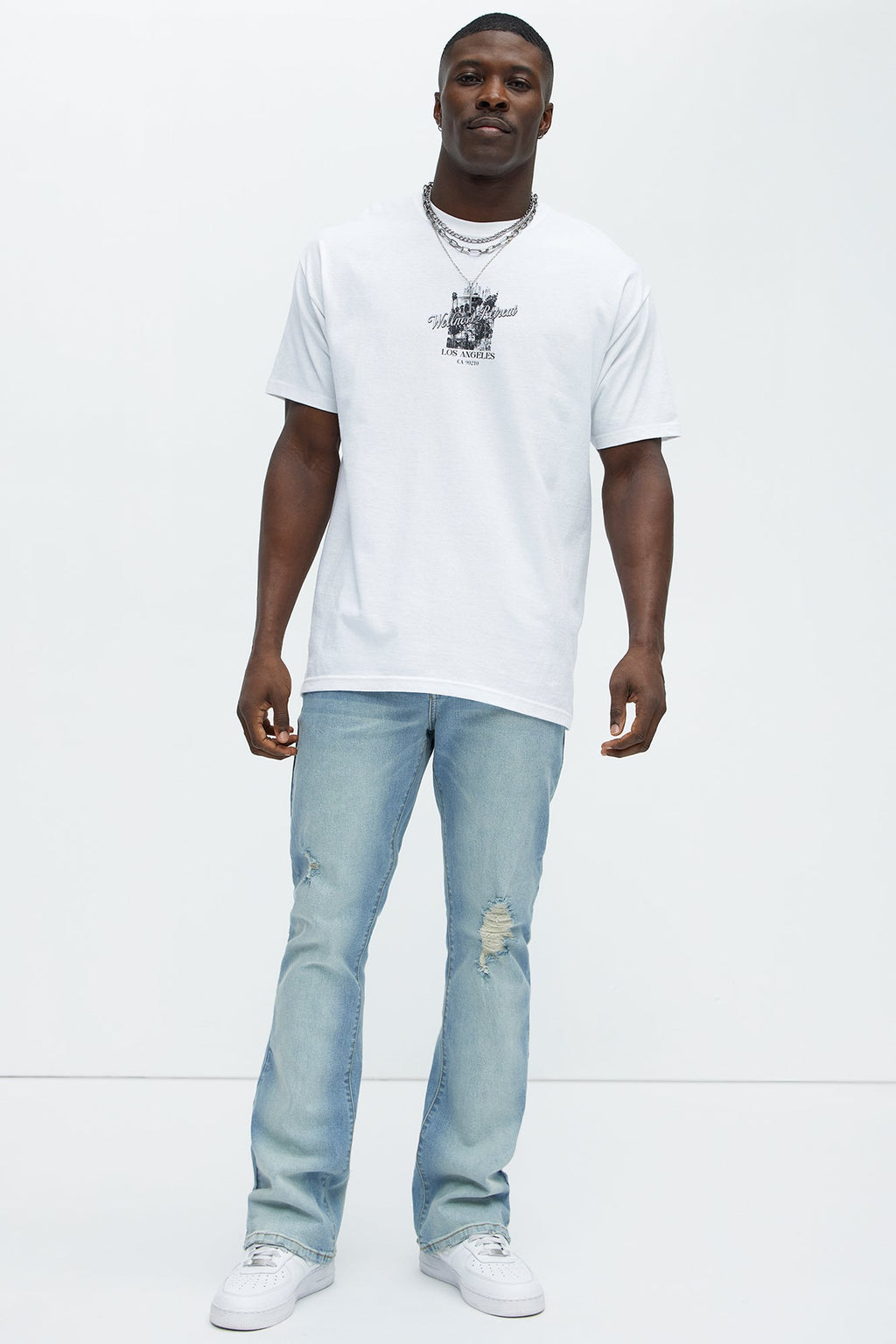 Take No L's Stacked Slim Flared Jeans - Medium Blue Wash