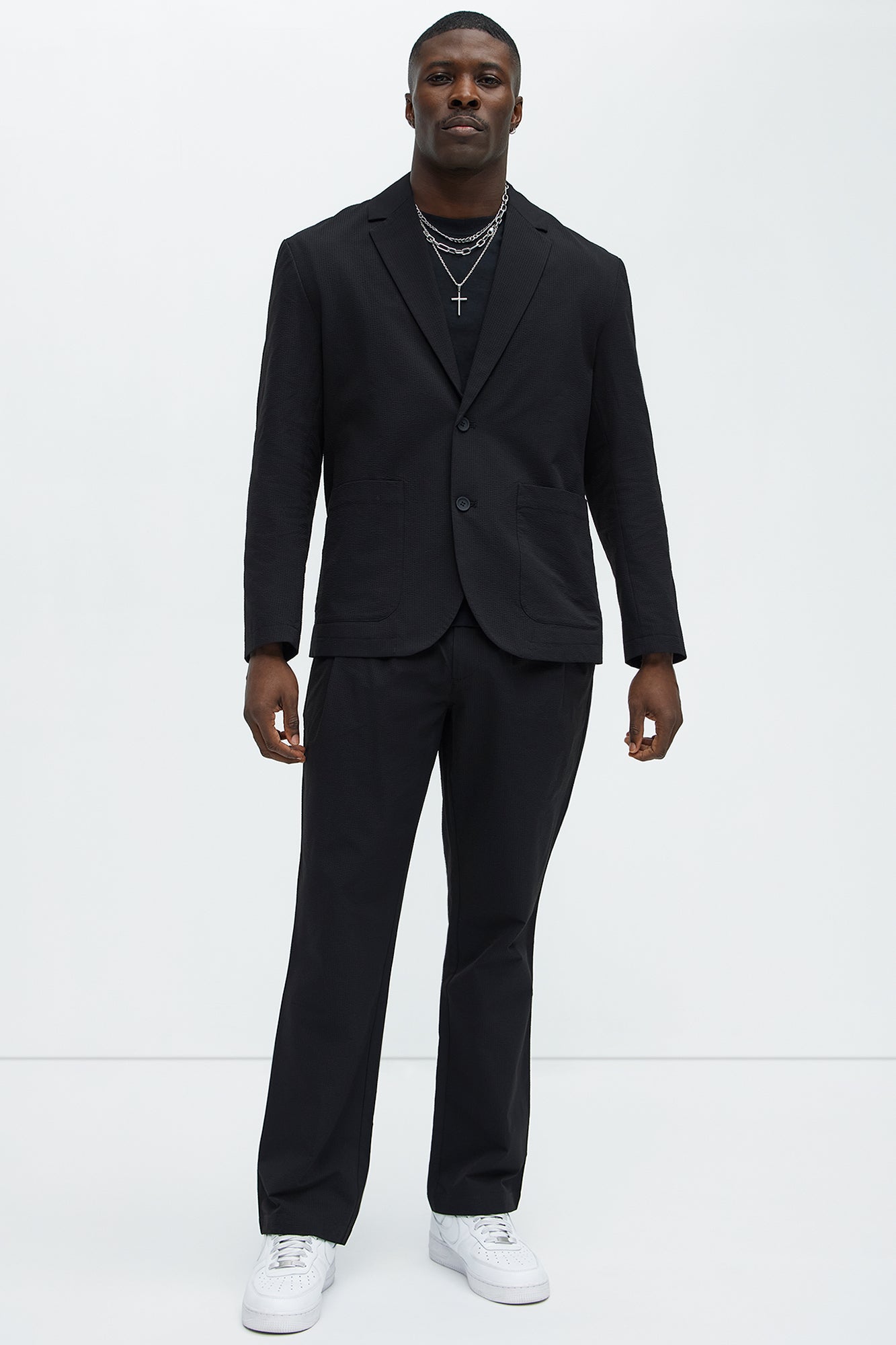 Seersucker Casual Blazer - Black