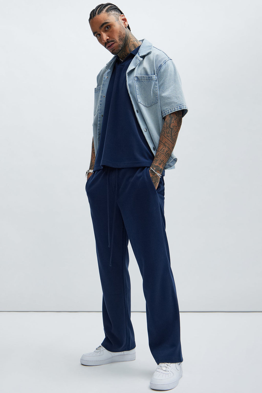 Cairo Textured Straight Pants - Navy