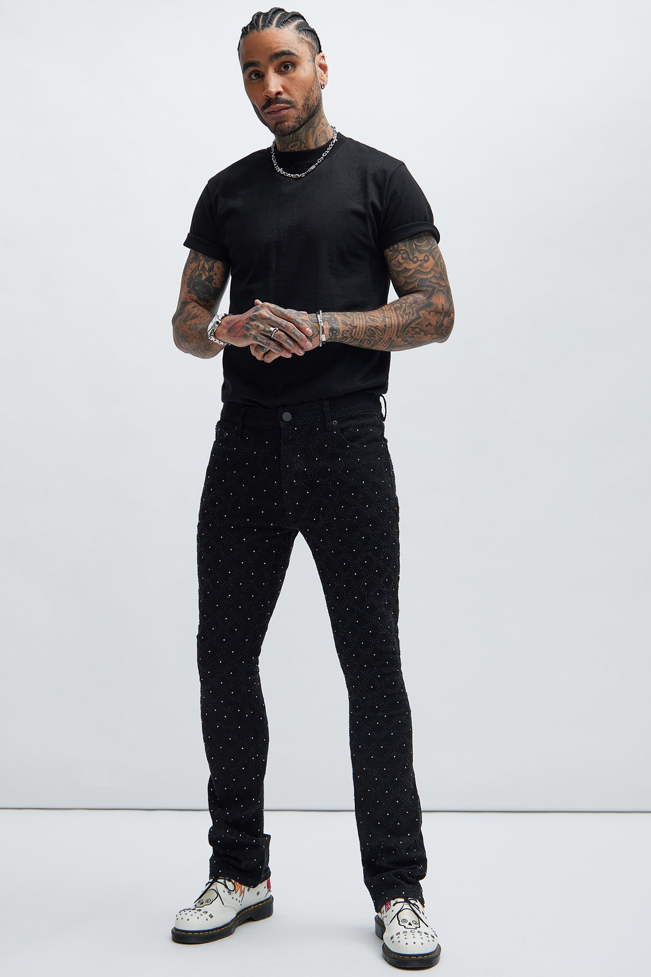 I Be Jeweled Stacked Skinny Flare Jeans - Black