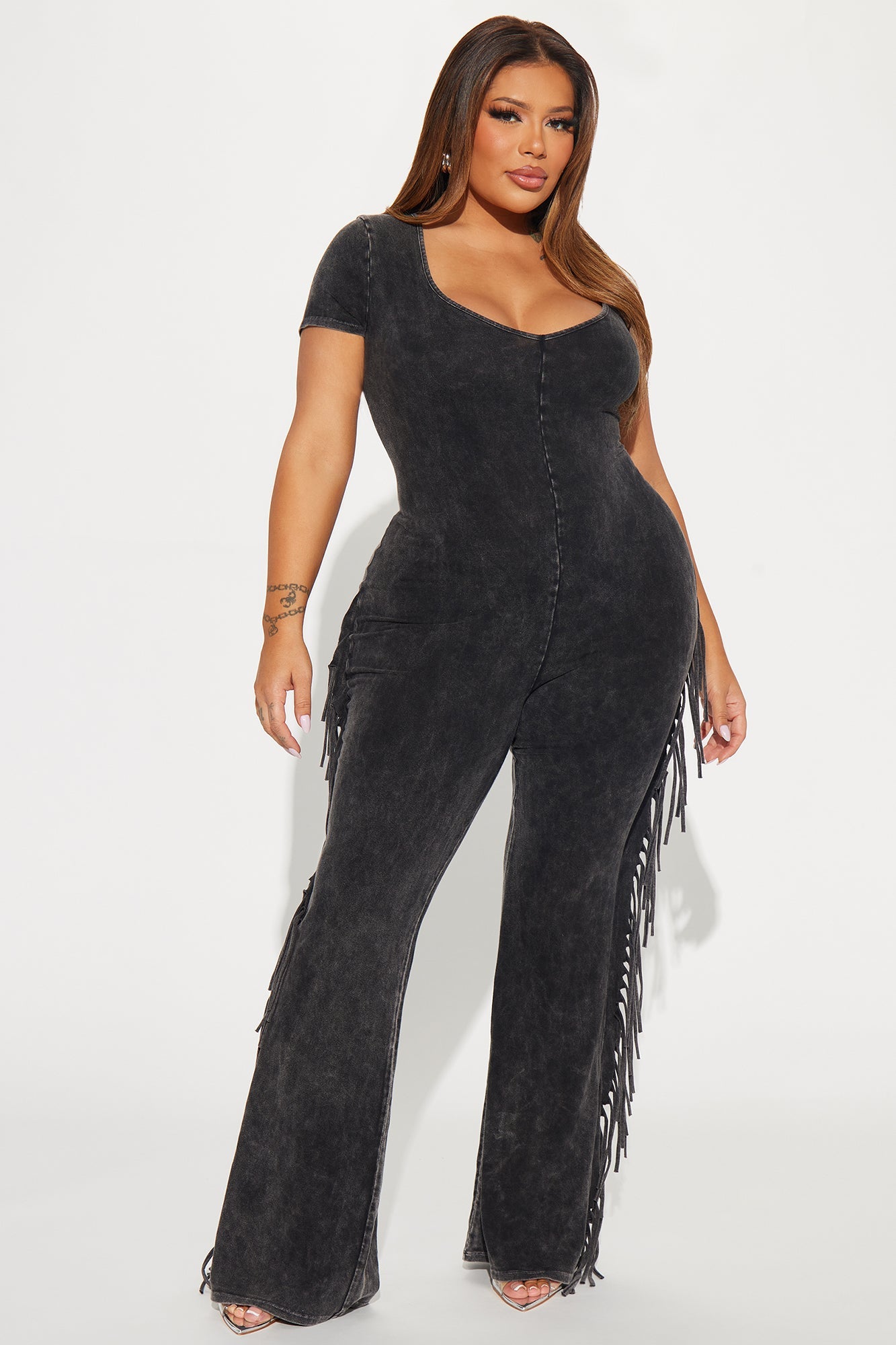 Carry Me Higher Fringe Jumpsuit - Black