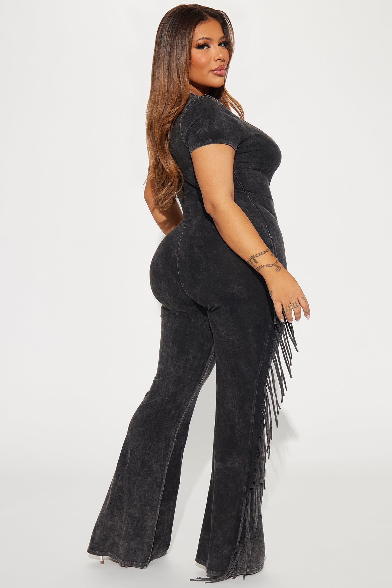 Carry Me Higher Fringe Jumpsuit - Black