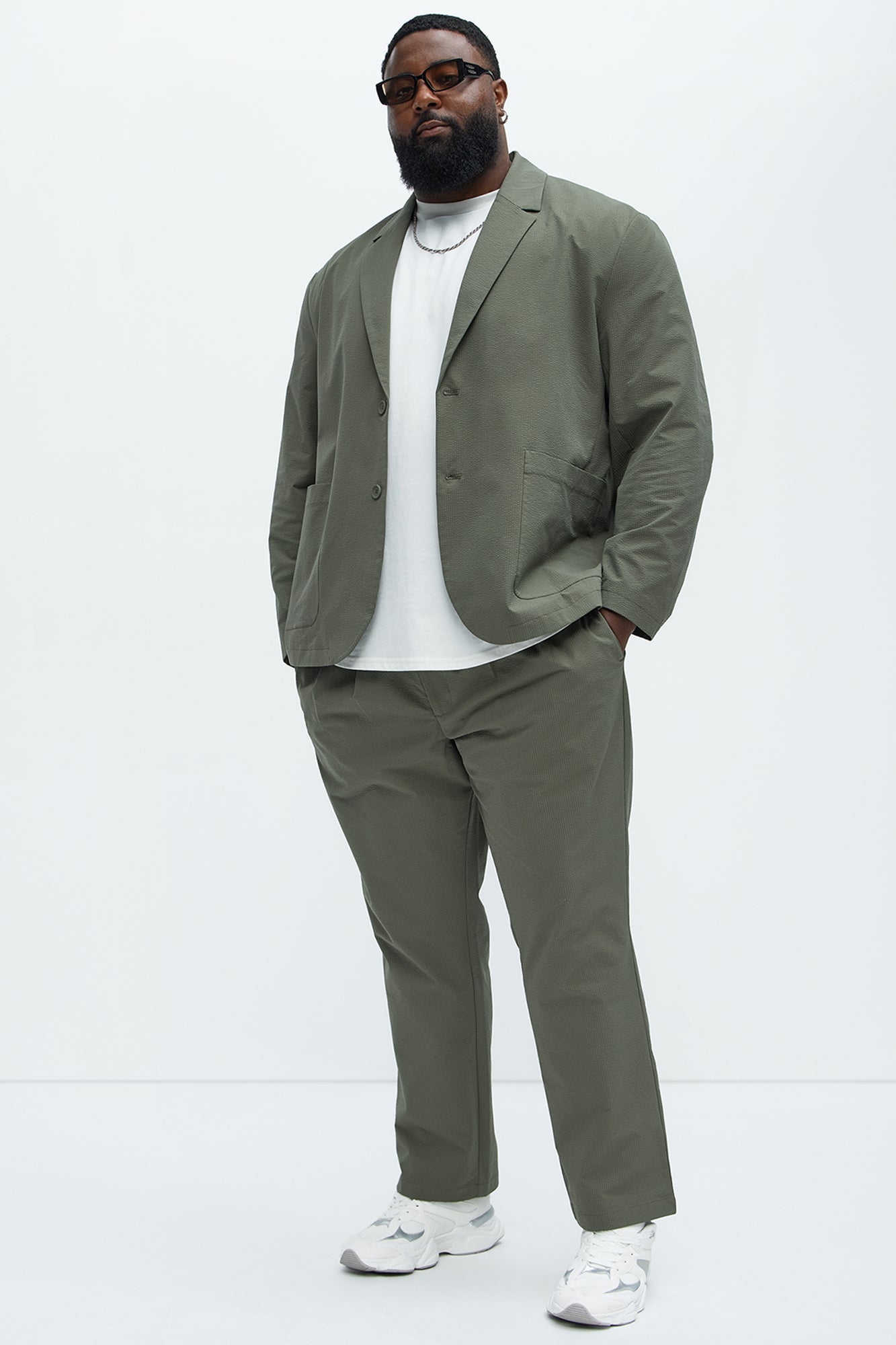 Seersucker Casual Blazer - Olive