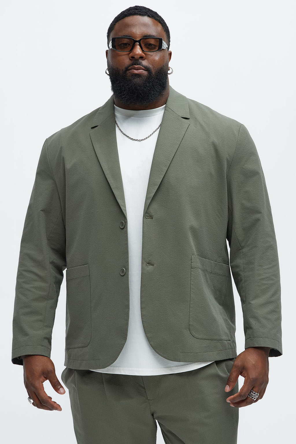Seersucker Casual Blazer - Olive