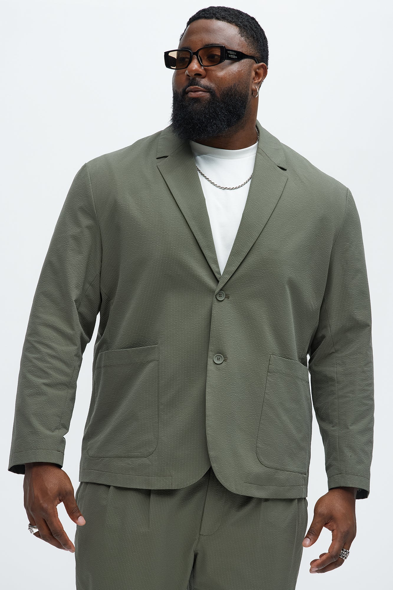 Seersucker Casual Blazer - Olive