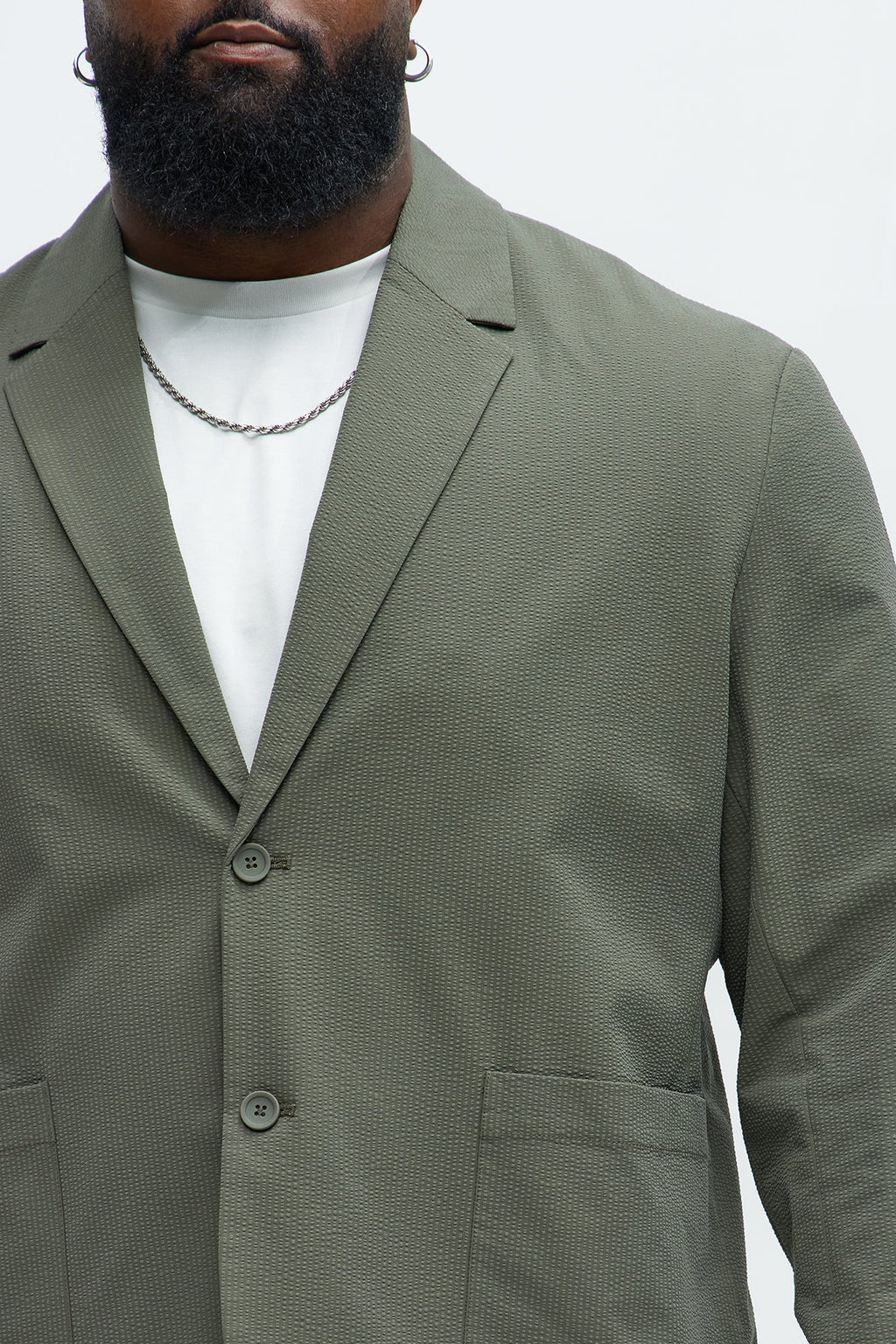 Seersucker Casual Blazer - Olive