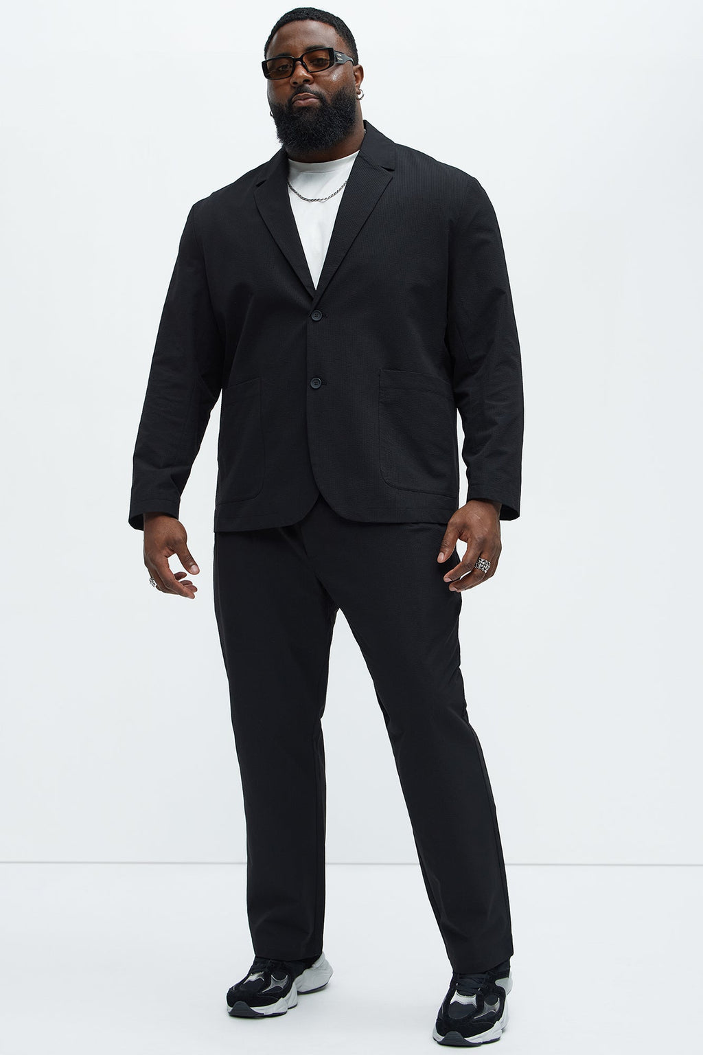 Seersucker Casual Blazer - Black