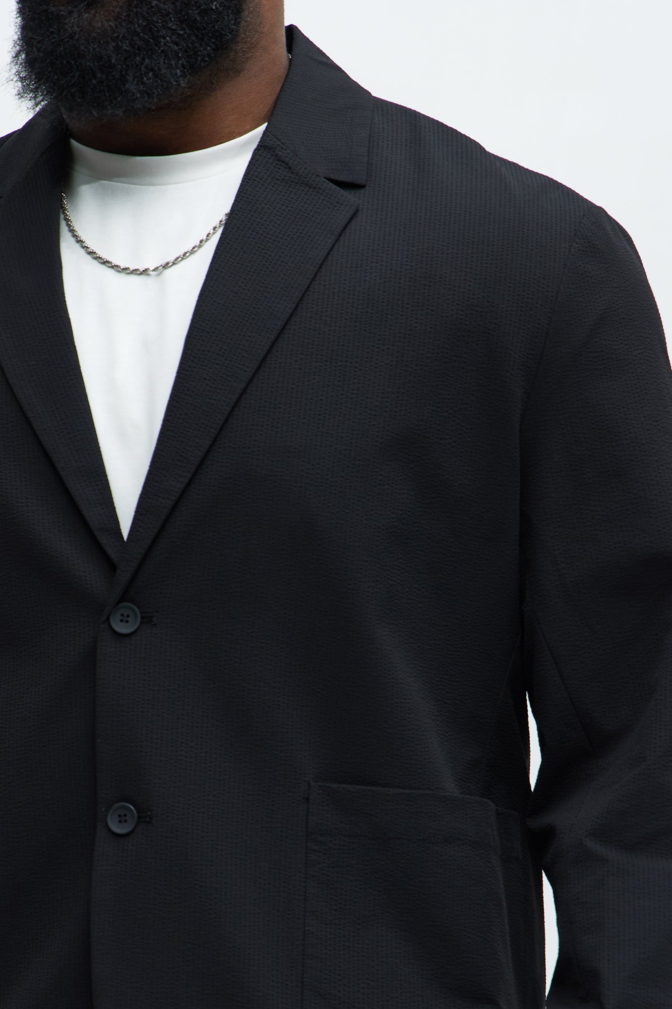 Seersucker Casual Blazer - Black