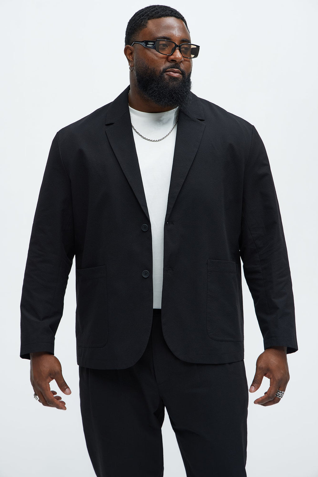 Seersucker Casual Blazer - Black