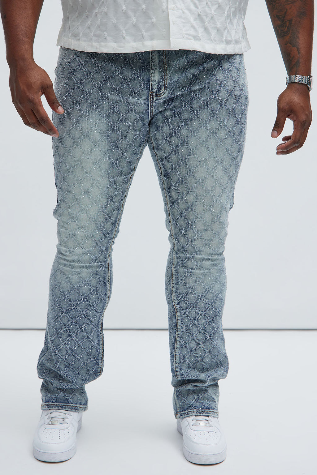I Be Jeweled Stacked Skinny Flare Jeans - Light Blue