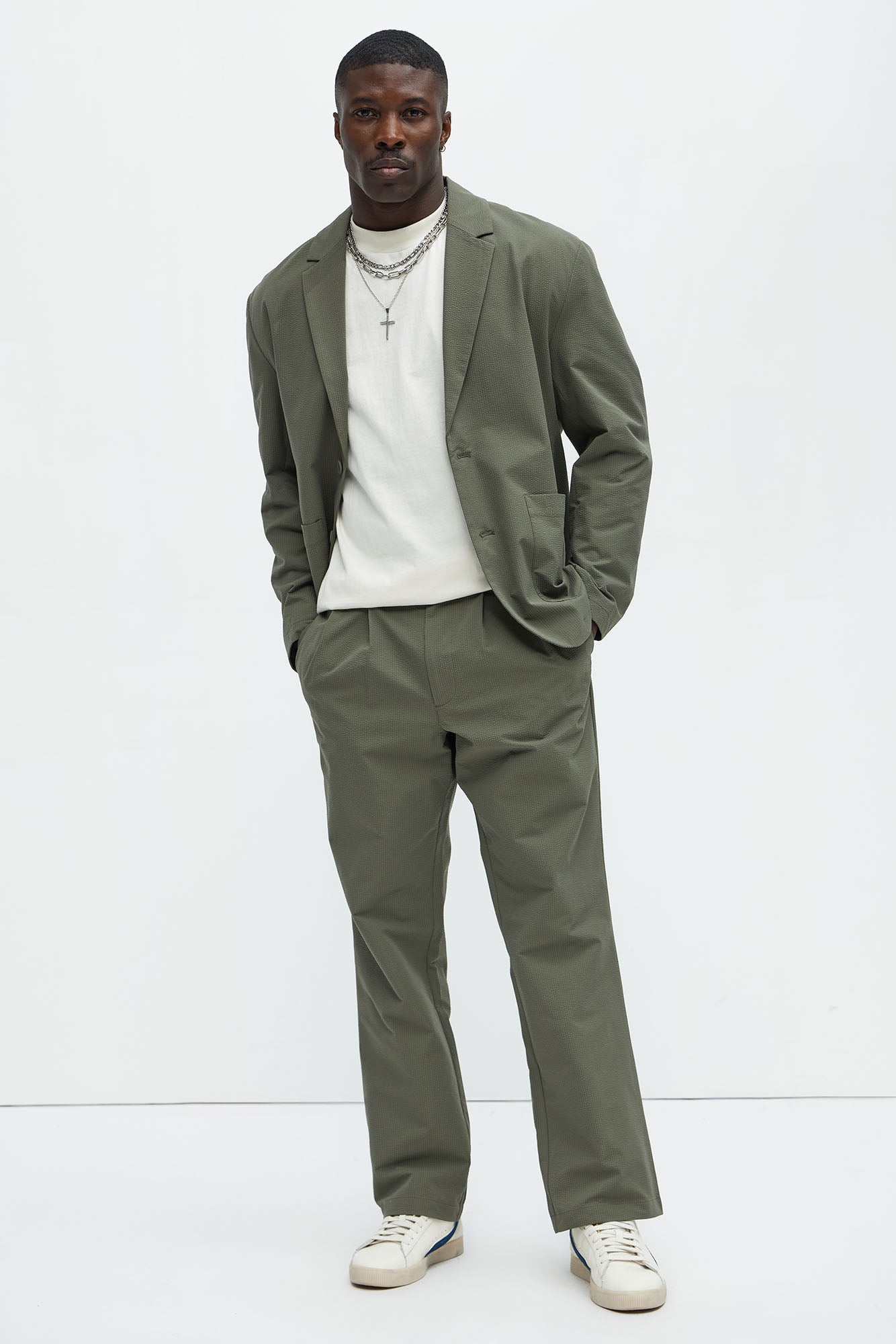 Seersucker Casual Blazer - Olive