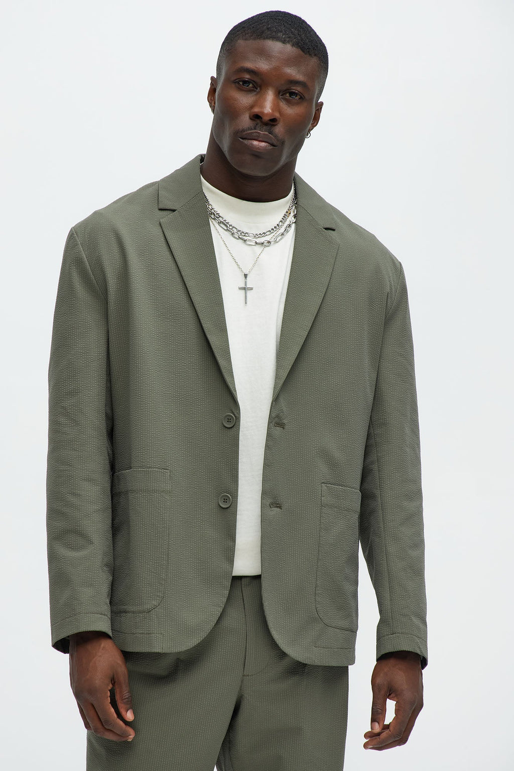 Seersucker Casual Blazer - Olive