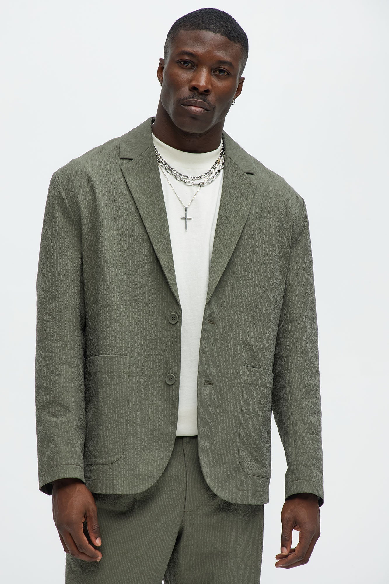 Seersucker Casual Blazer - Olive
