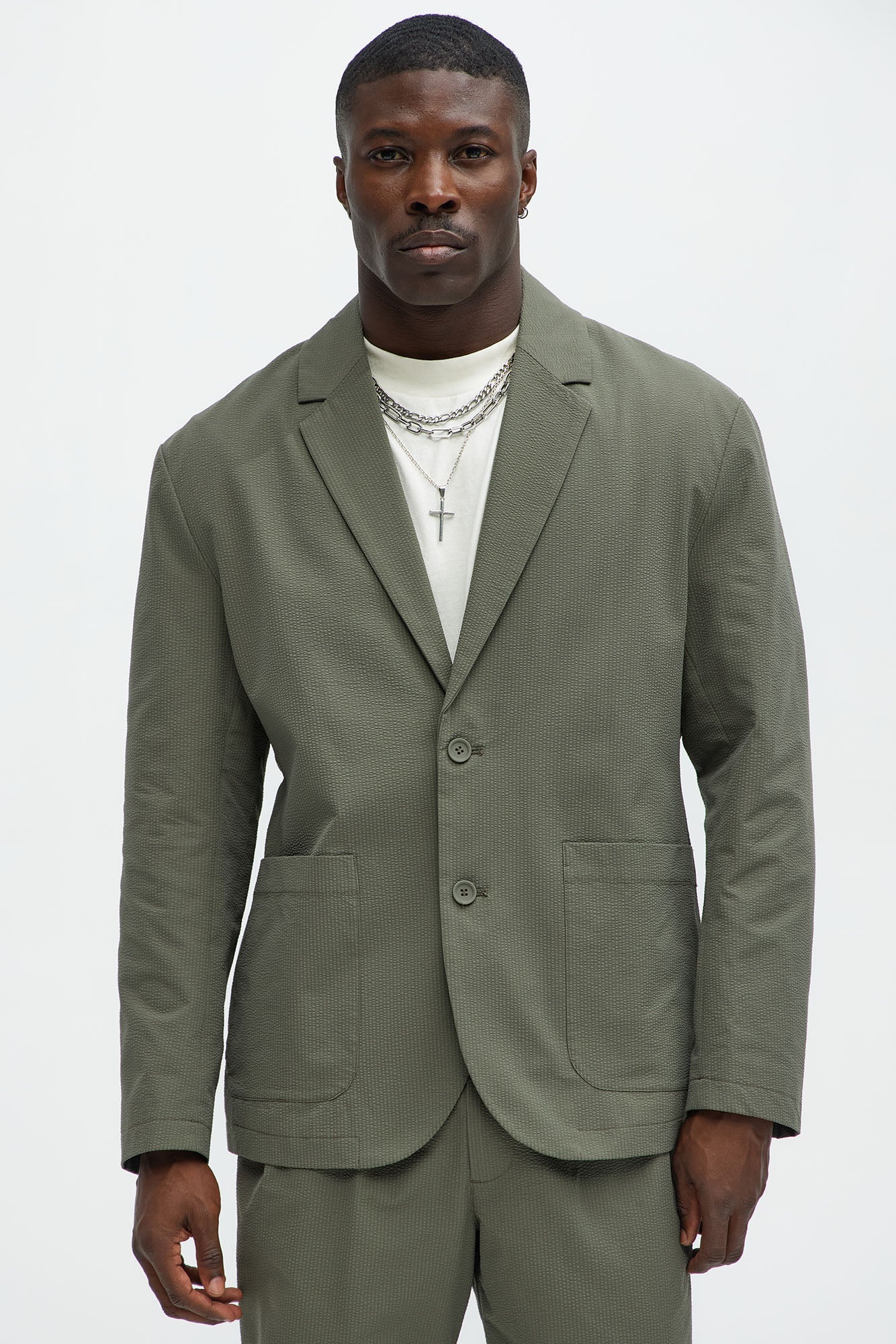 Seersucker Casual Blazer - Olive