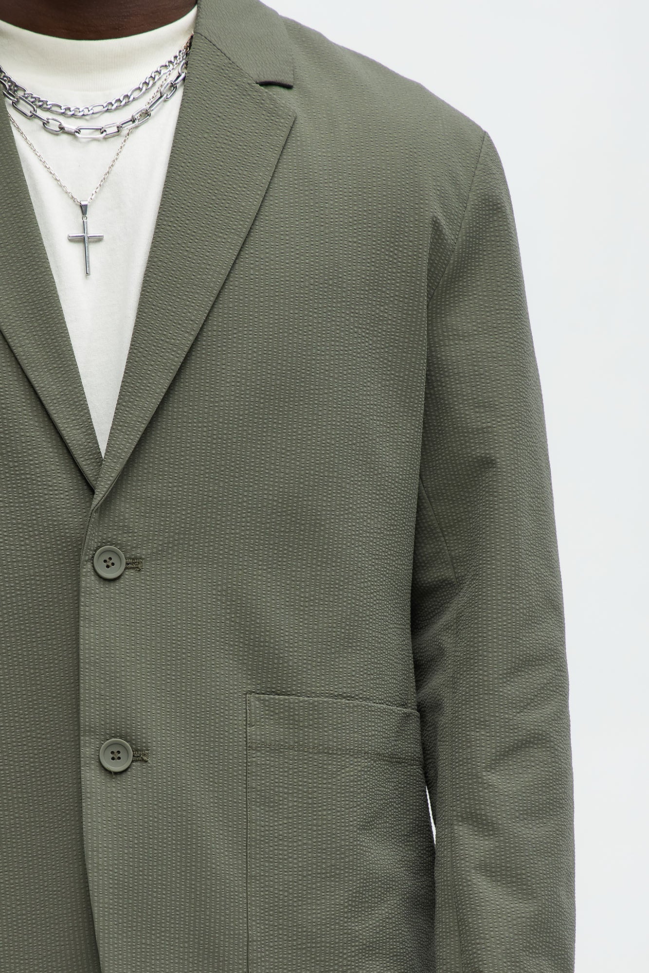 Seersucker Casual Blazer - Olive