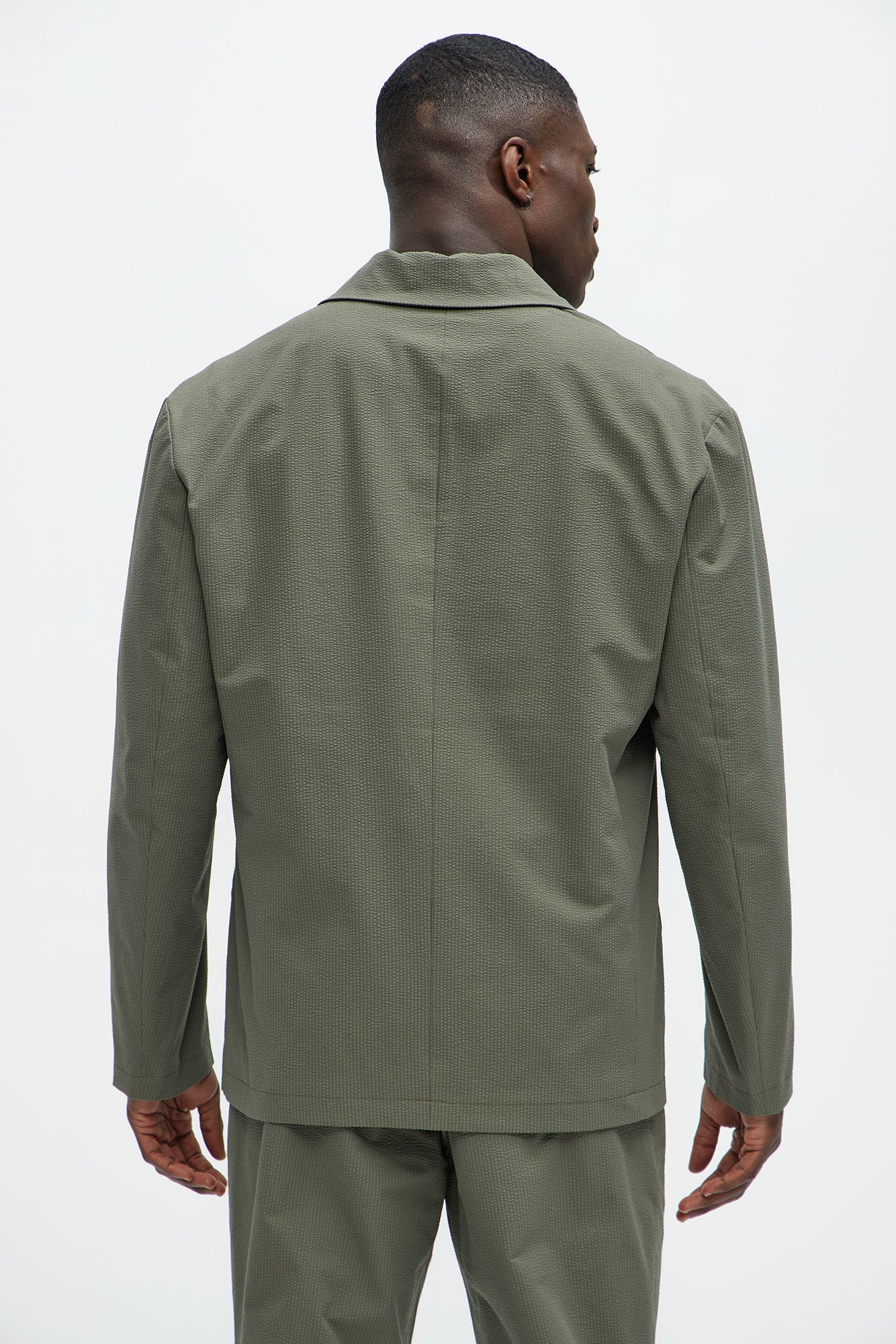 Seersucker Casual Blazer - Olive