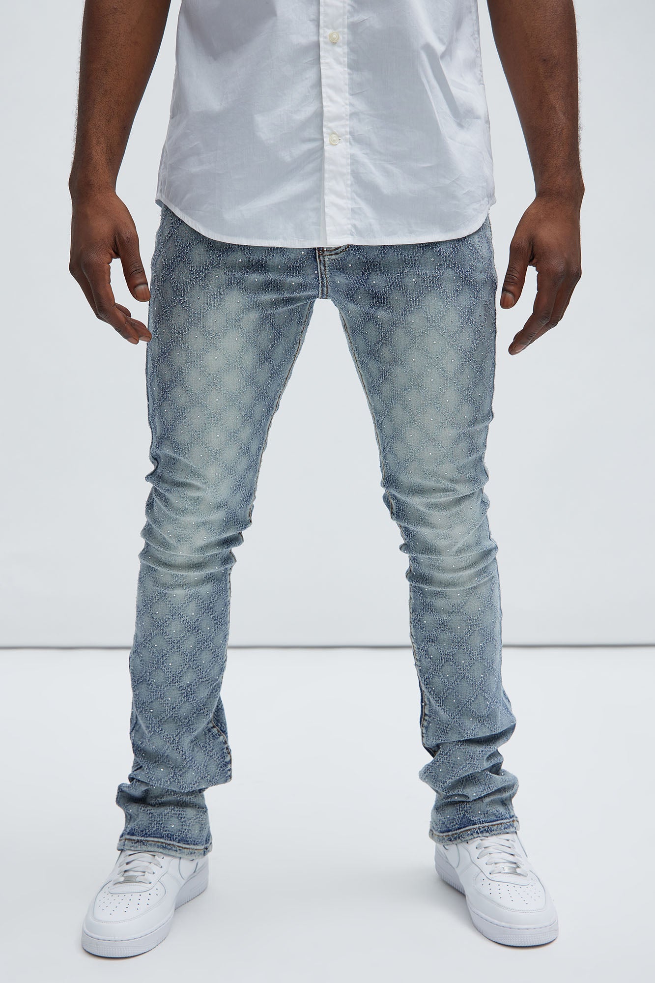 I Be Jeweled Stacked Skinny Flare Jeans - Light Blue