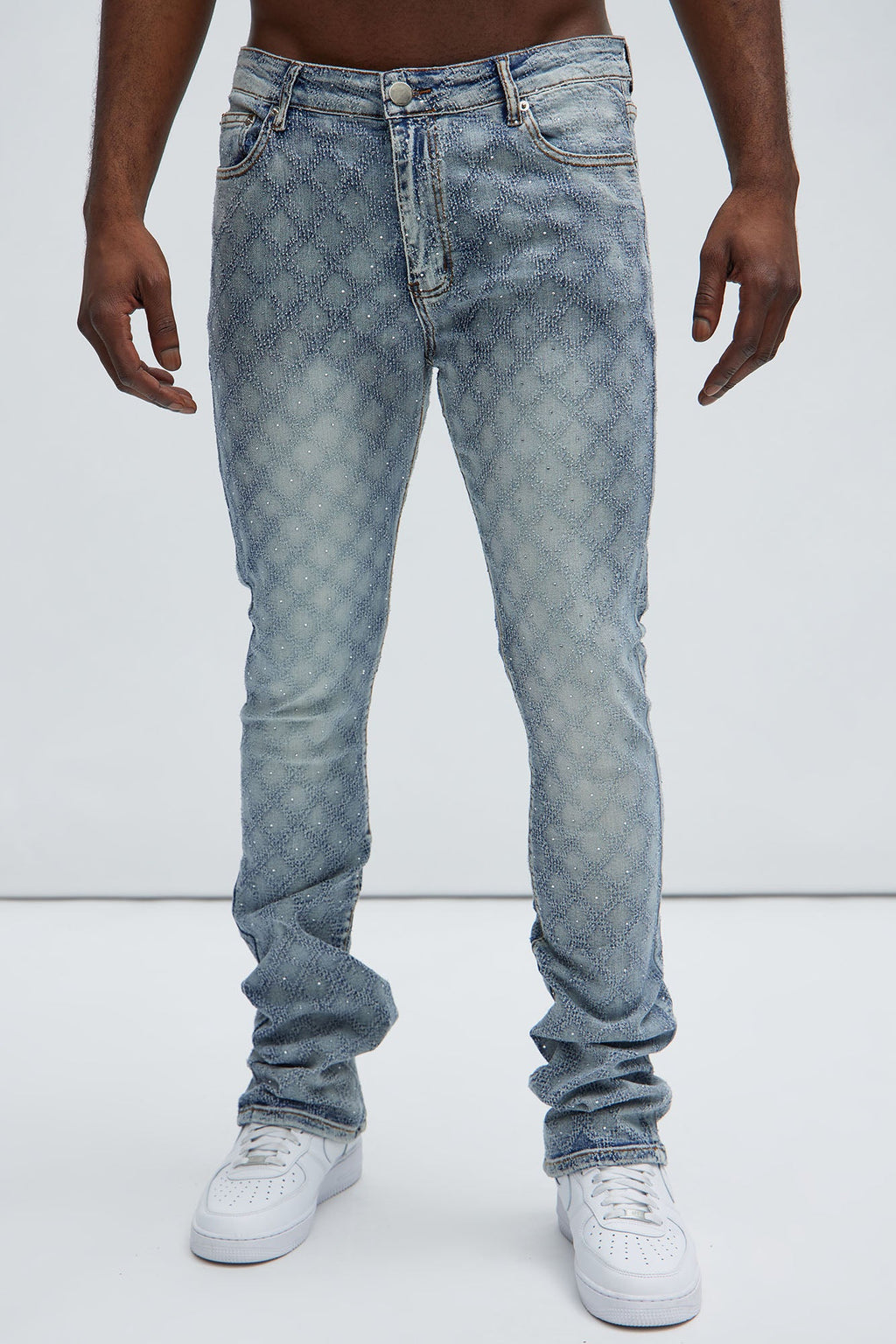 I Be Jeweled Stacked Skinny Flare Jeans - Light Blue