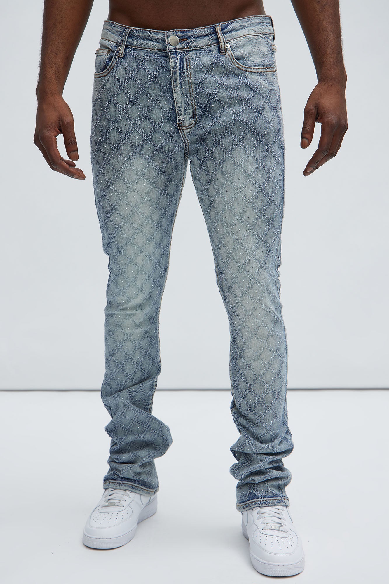 I Be Jeweled Stacked Skinny Flare Jeans - Light Blue