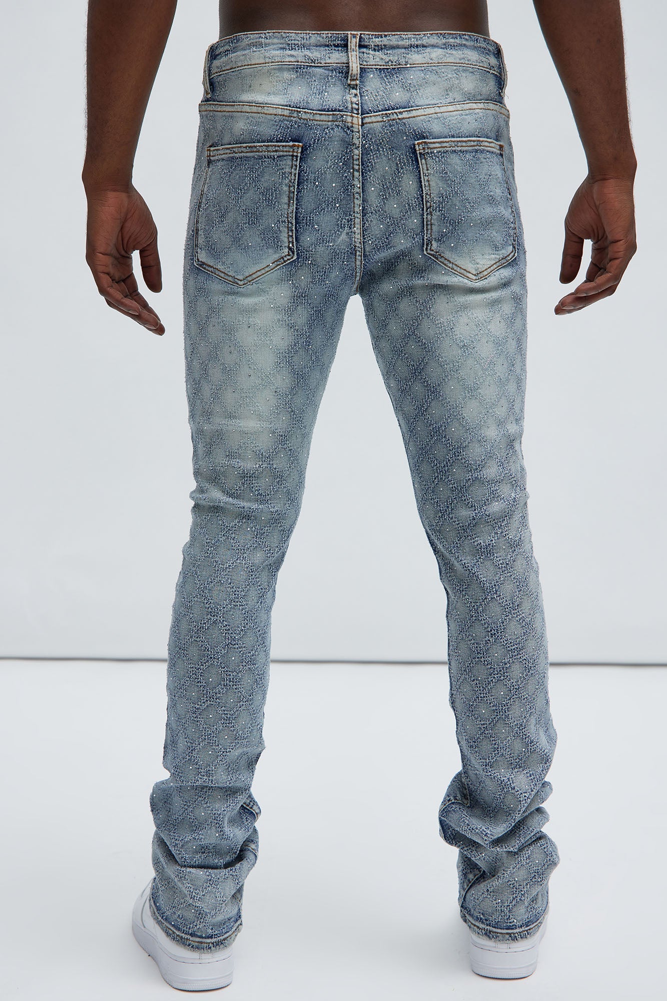 I Be Jeweled Stacked Skinny Flare Jeans - Light Blue