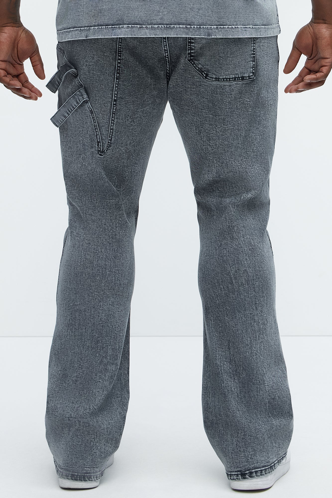 Daly Asymmetrical Stacked Slim Flare Jeans - Grey