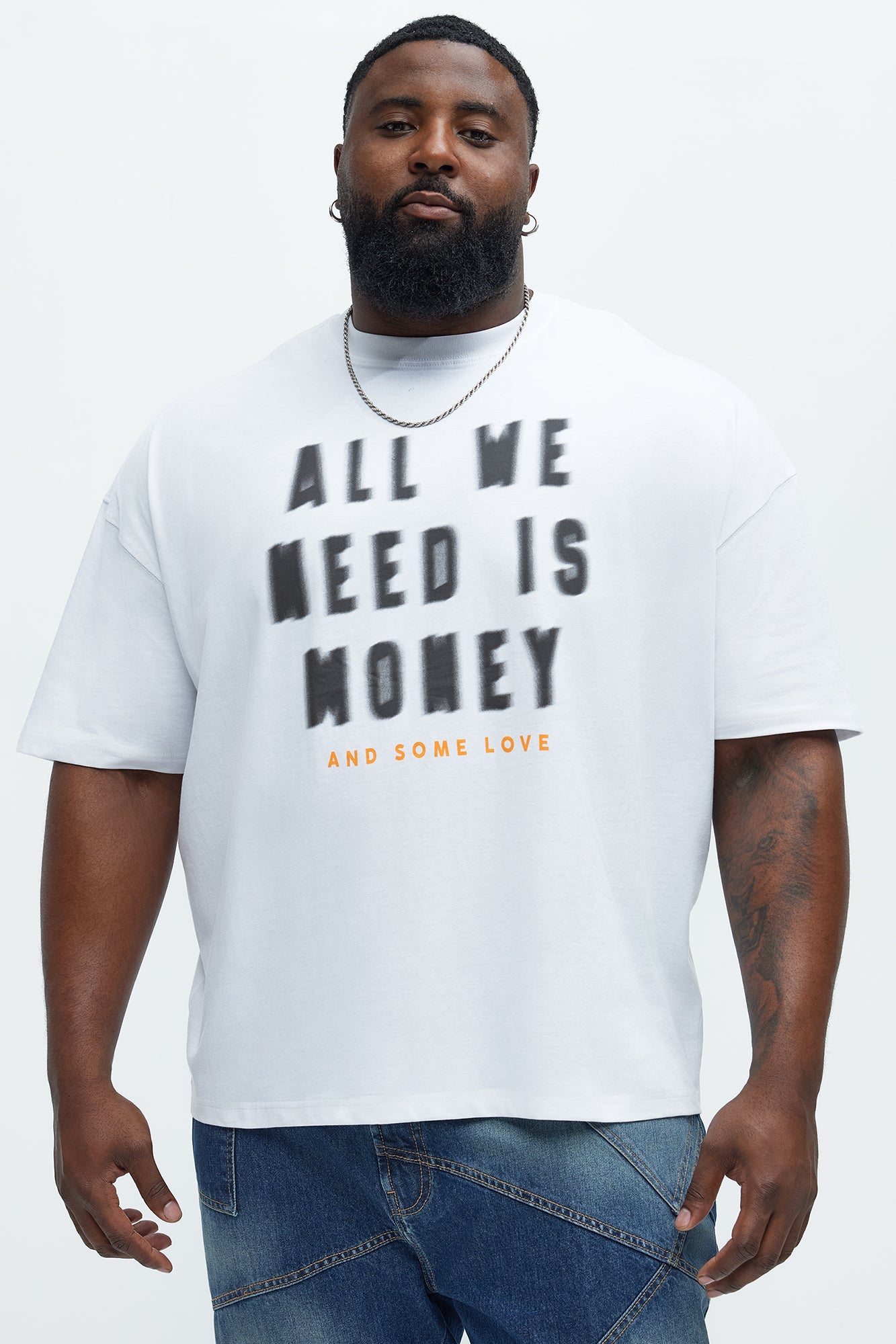 All We Need Is Money Oversized Short Sleeve Tee - White